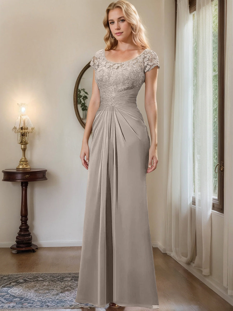 Sheath Column Scoop Floor Length Chiffon Mother Of The Bride Dresses With Lace Ruffle