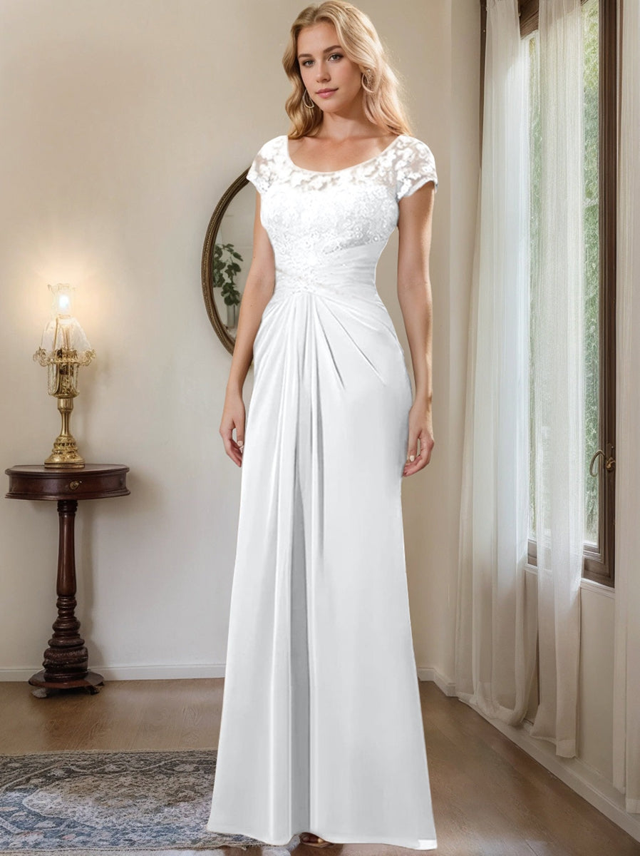 Sheath Column Scoop Floor Length Chiffon Mother Of The Bride Dresses With Lace Ruffle