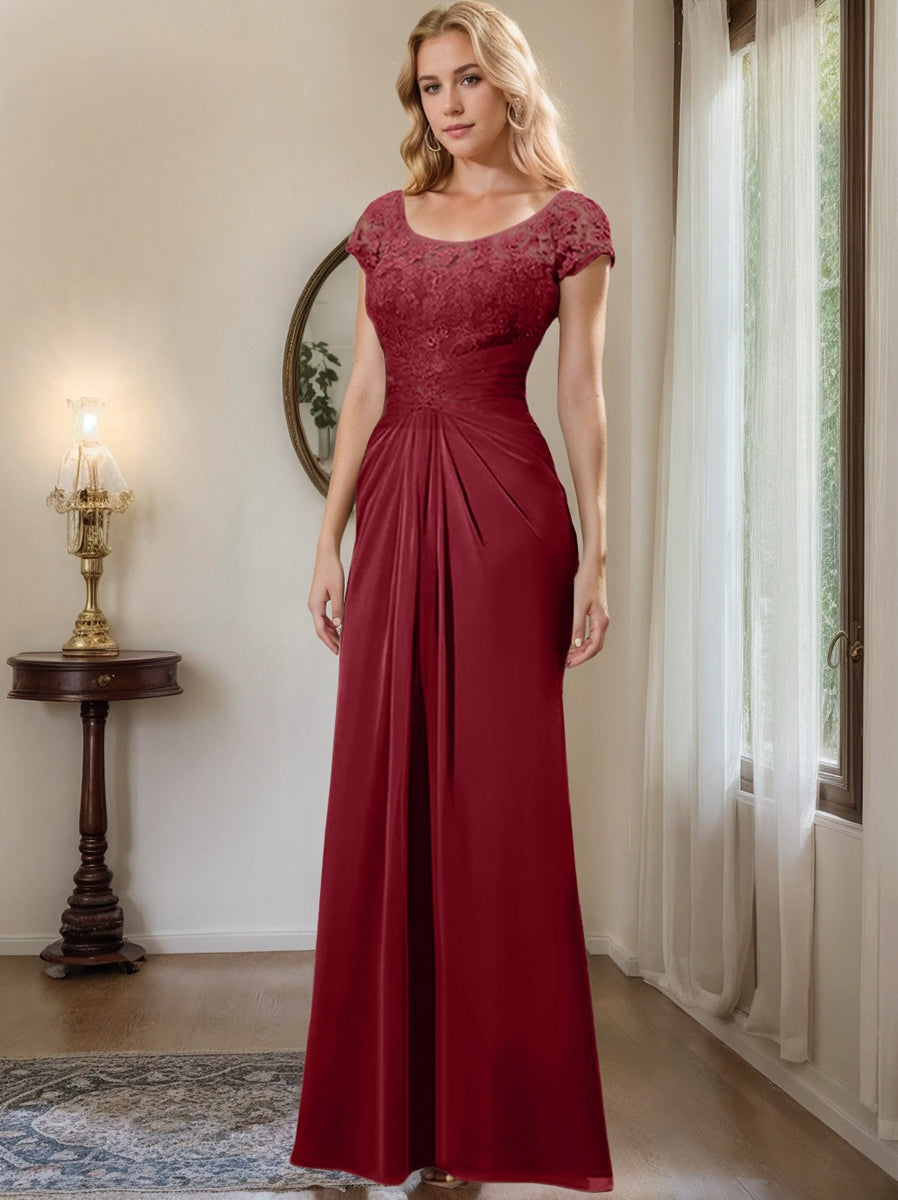 Sheath Column Scoop Floor Length Chiffon Mother Of The Bride Dresses With Lace Ruffle