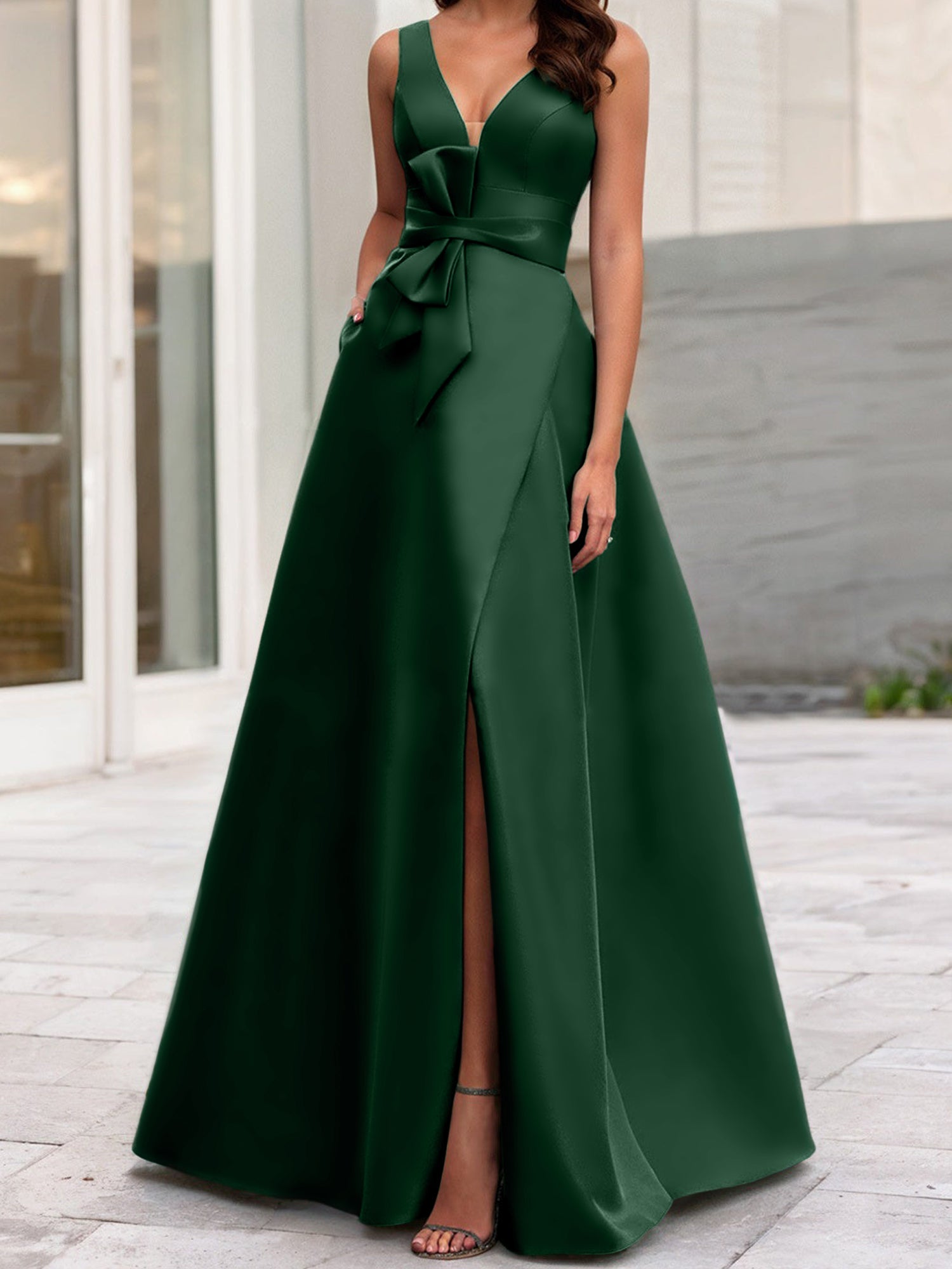 A Line Princess V Neck Sleeveless Mother Of The Bride Dresses With Split Side
