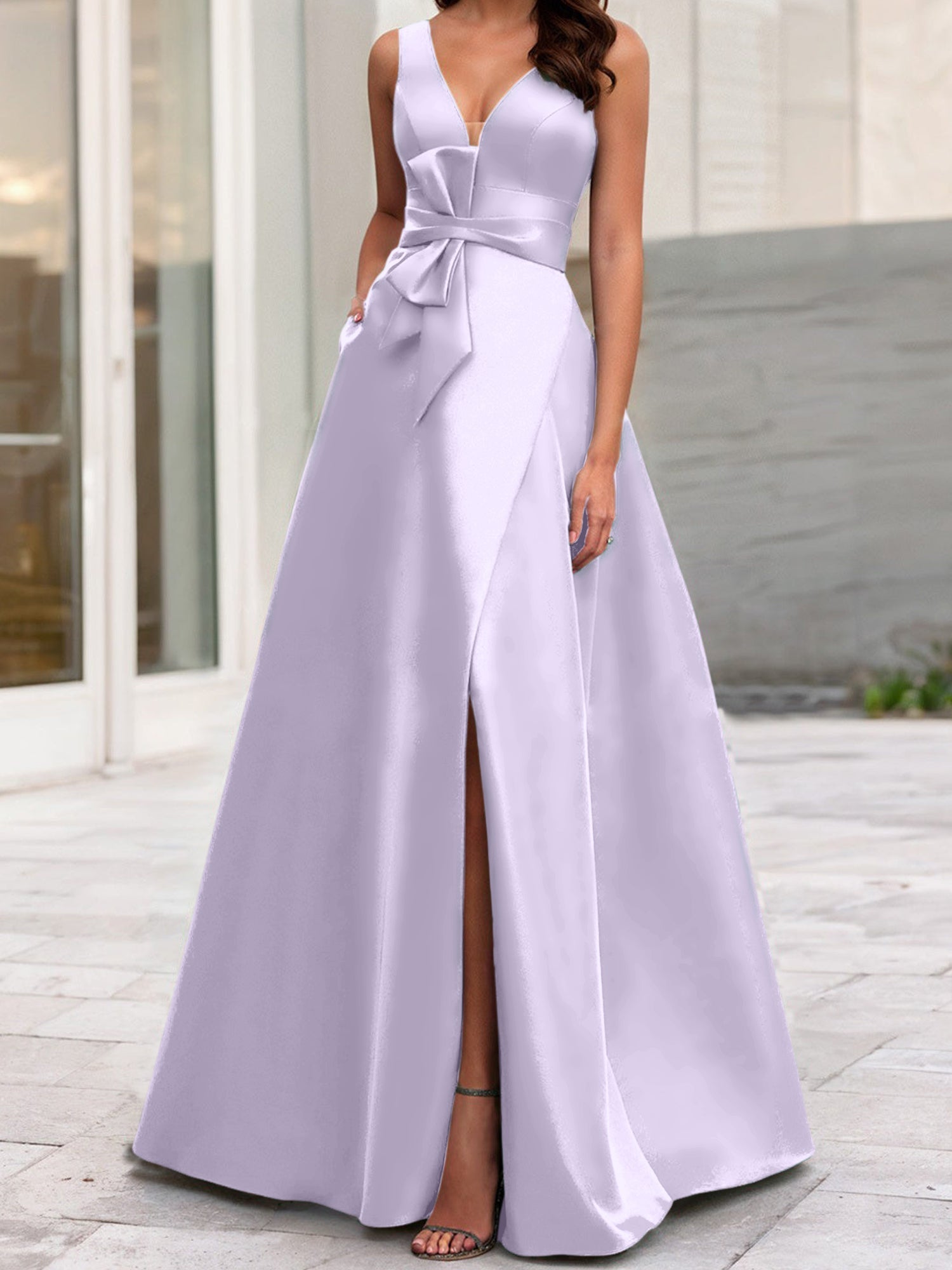A Line Princess V Neck Sleeveless Mother Of The Bride Dresses With Split Side