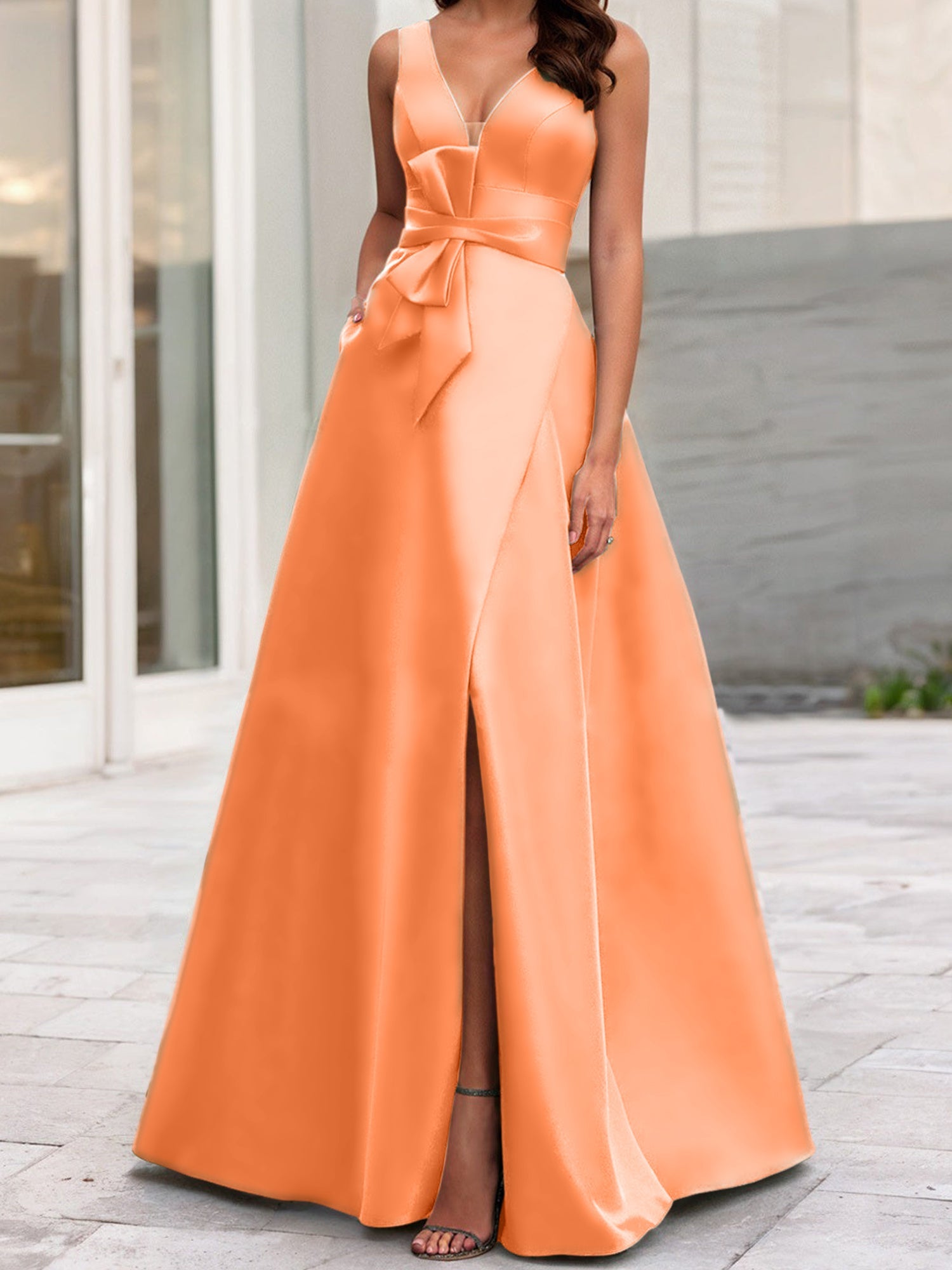 A Line Princess V Neck Sleeveless Mother Of The Bride Dresses With Split Side