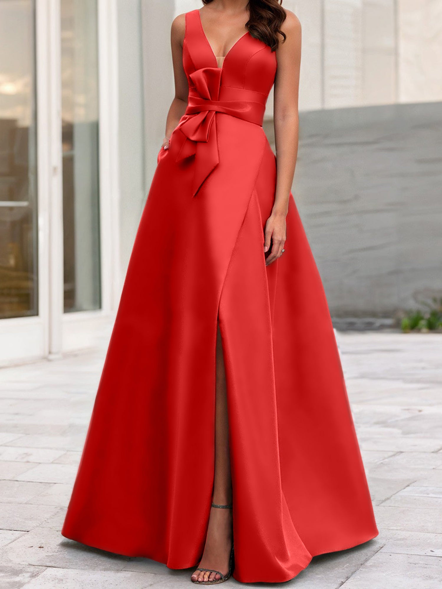 A Line Princess V Neck Sleeveless Mother Of The Bride Dresses With Split Side