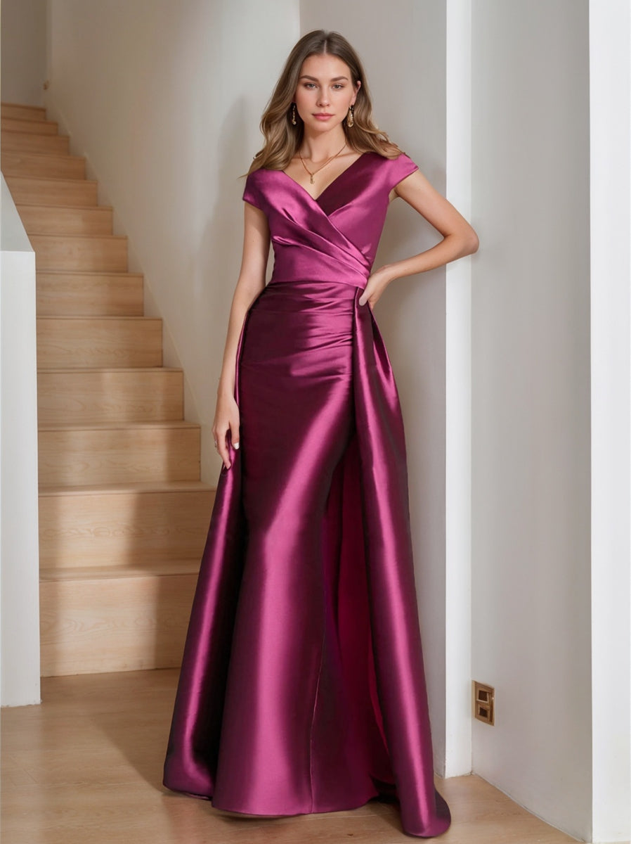 Sheath Column V Neck Sleeveless Satin Mother Of The Bride Dresses