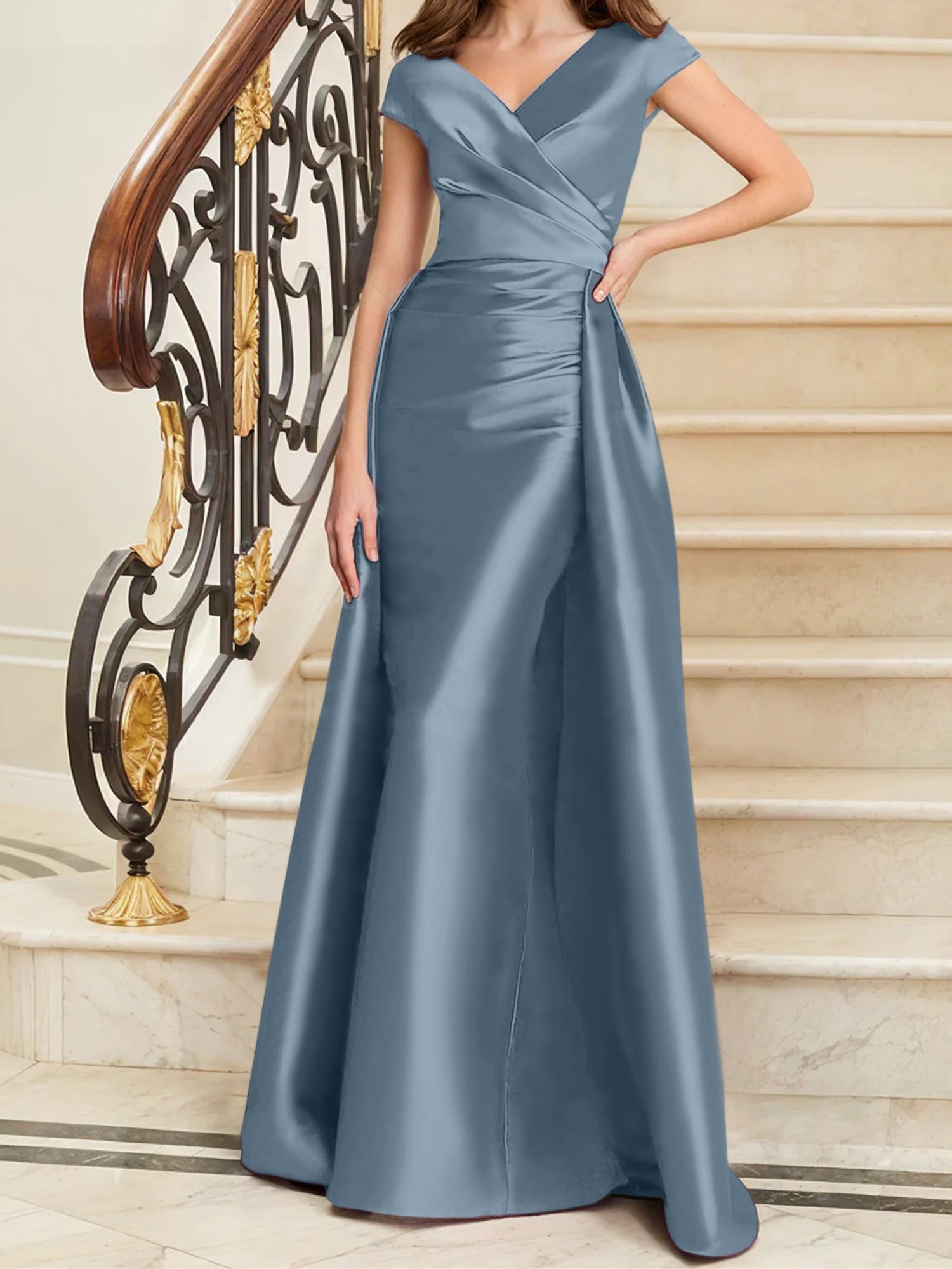 Sheath Column V Neck Sleeveless Satin Mother Of The Bride Dresses