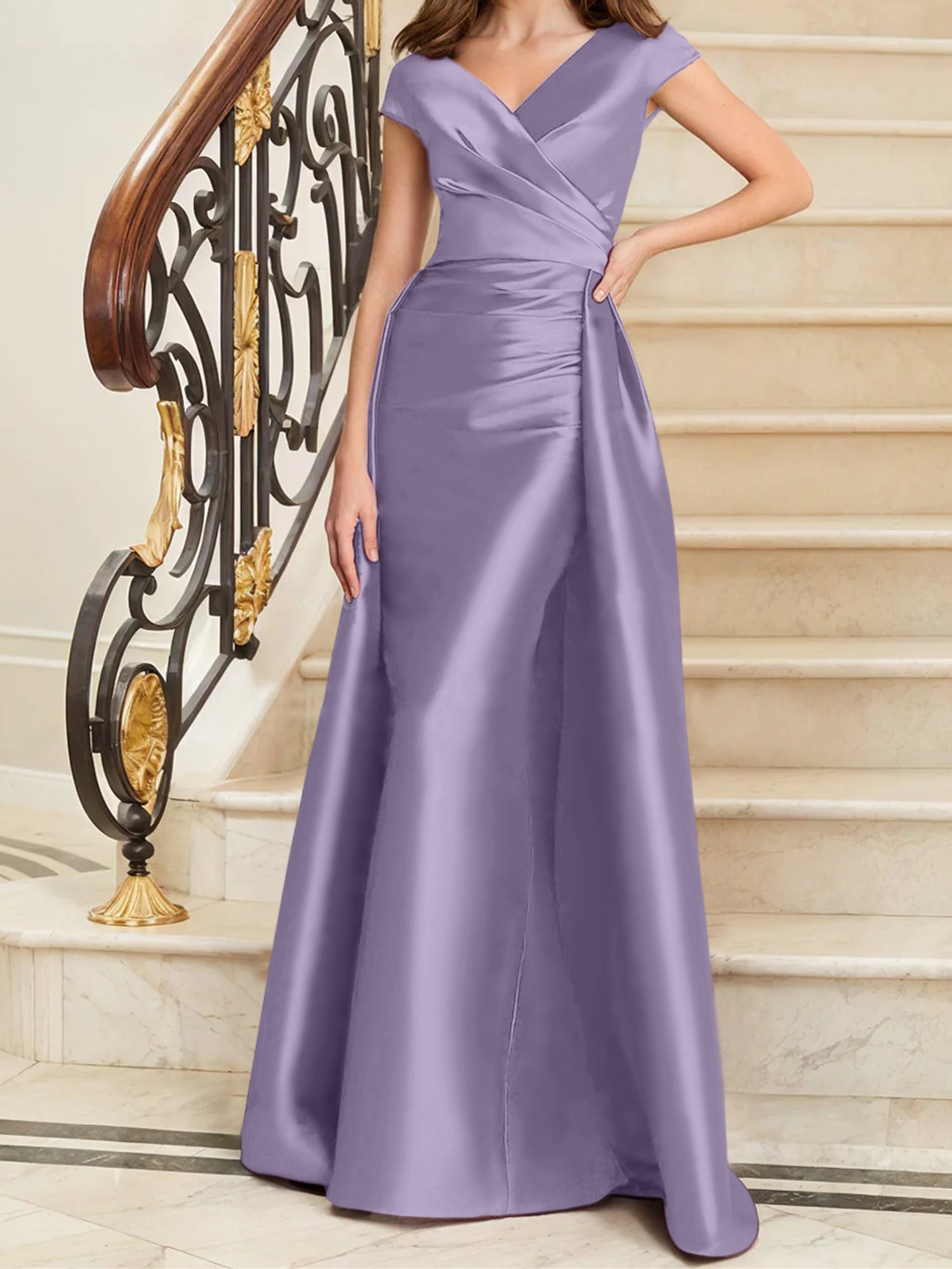 Sheath Column V Neck Sleeveless Satin Mother Of The Bride Dresses