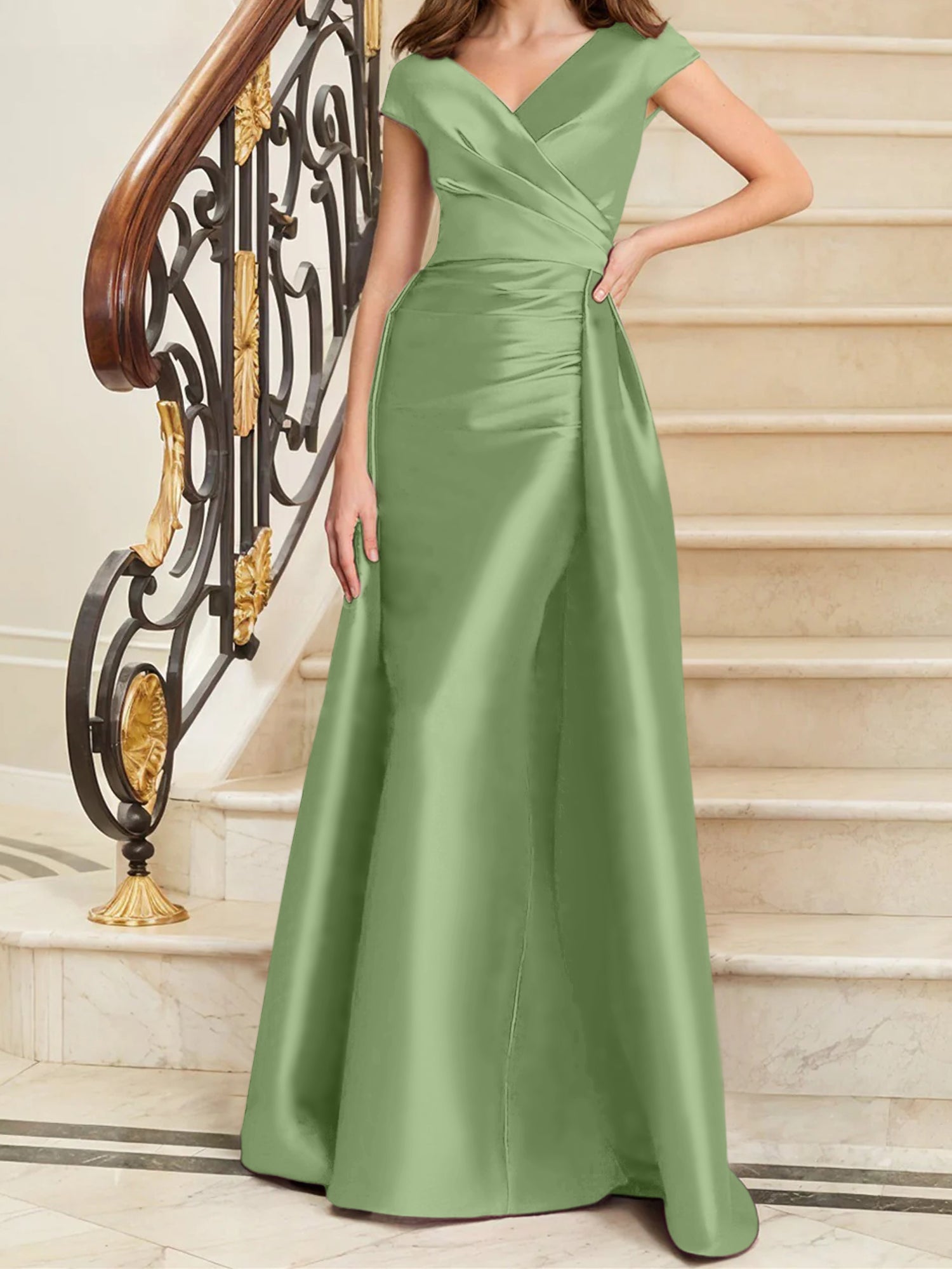 Sheath Column V Neck Sleeveless Satin Mother Of The Bride Dresses