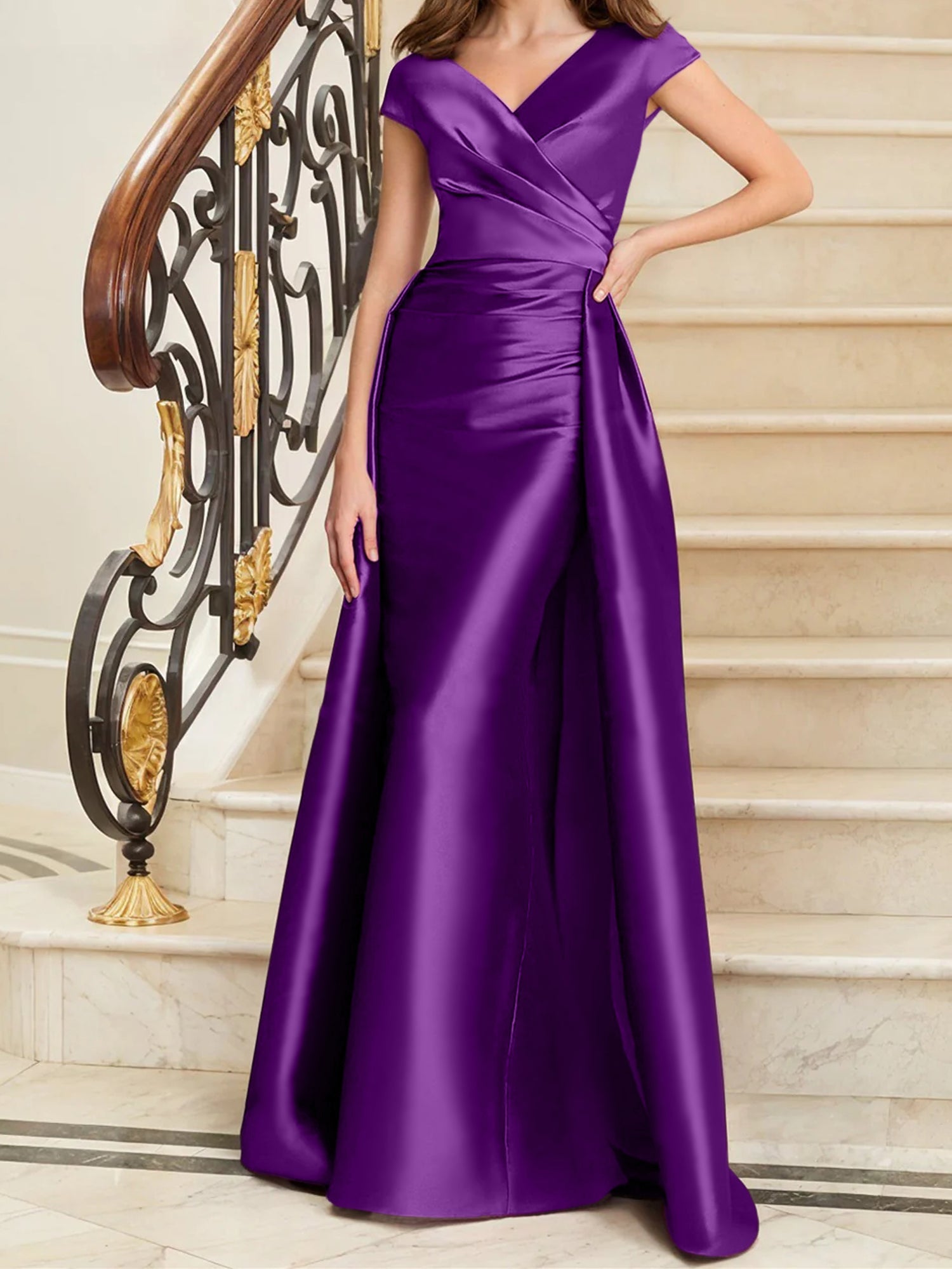 Sheath Column V Neck Sleeveless Satin Mother Of The Bride Dresses