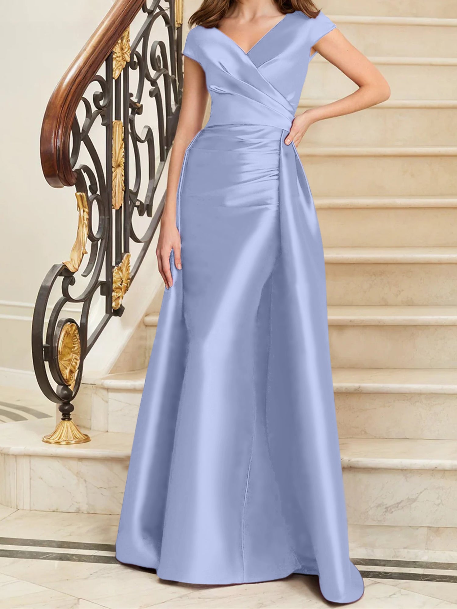 Sheath Column V Neck Sleeveless Satin Mother Of The Bride Dresses