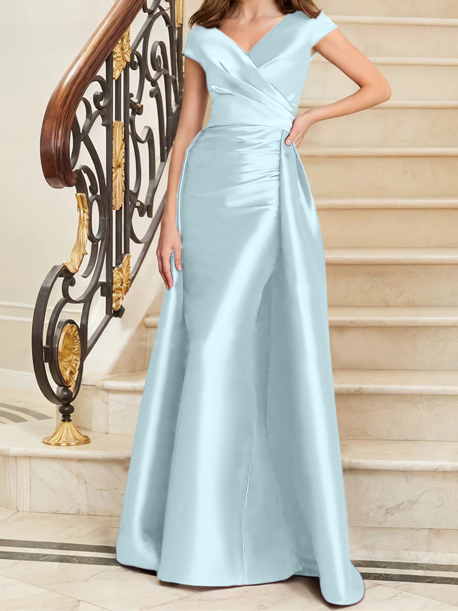 Sheath Column V Neck Sleeveless Satin Mother Of The Bride Dresses