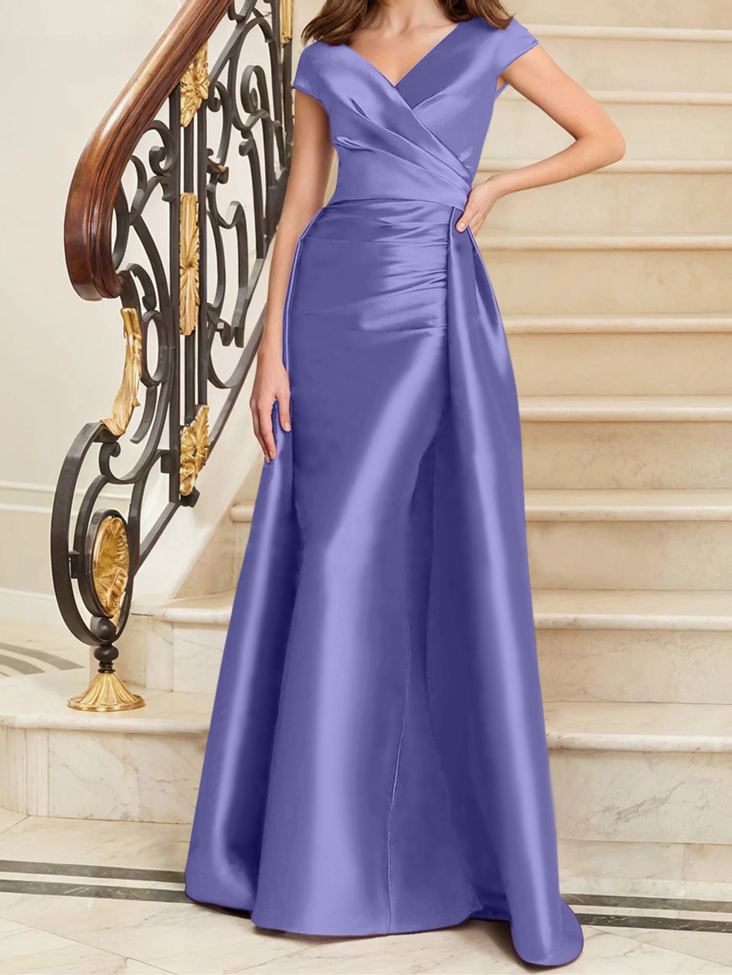 Sheath Column V Neck Sleeveless Satin Mother Of The Bride Dresses