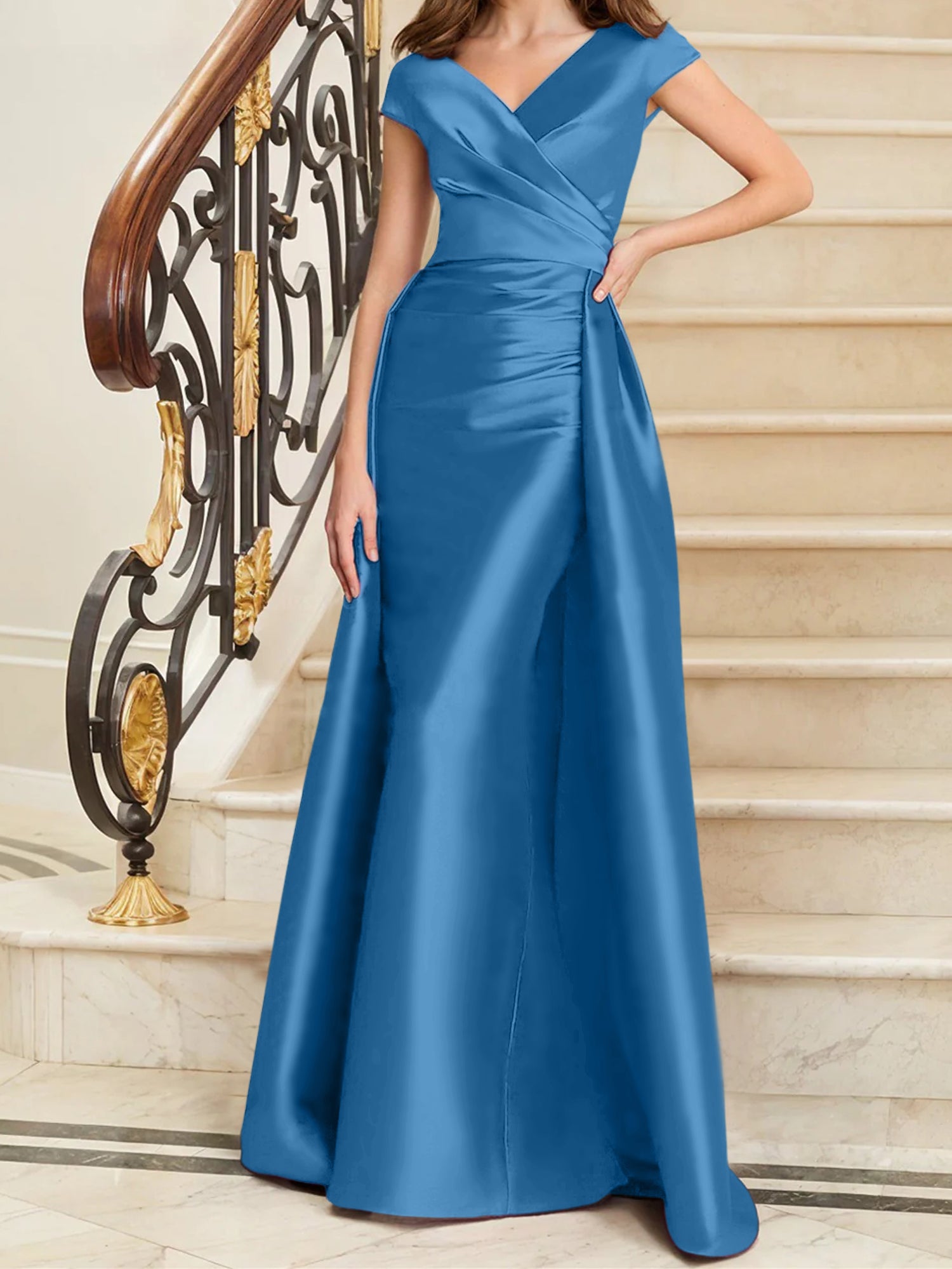 Sheath Column V Neck Sleeveless Satin Mother Of The Bride Dresses