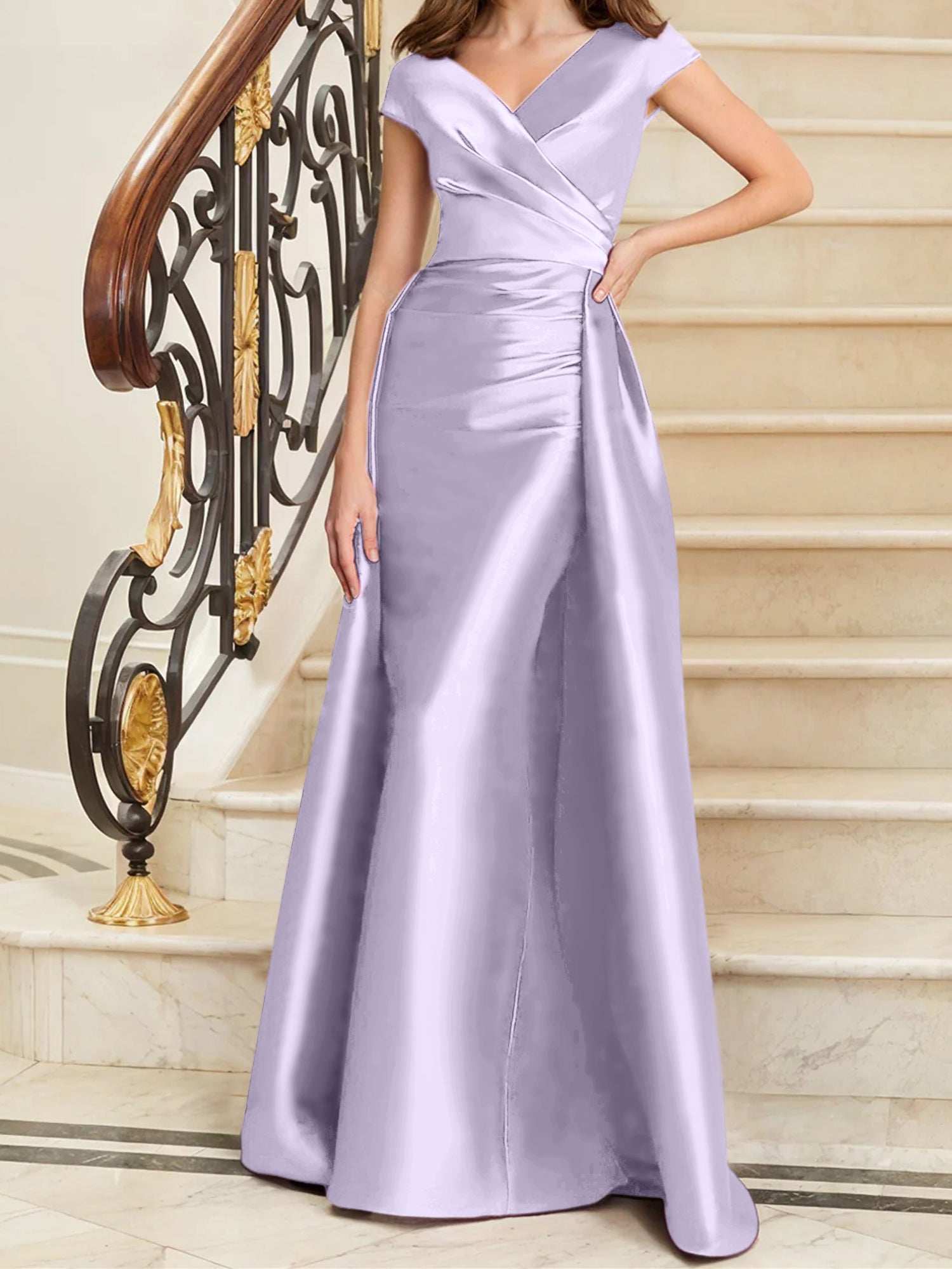 Sheath Column V Neck Sleeveless Satin Mother Of The Bride Dresses