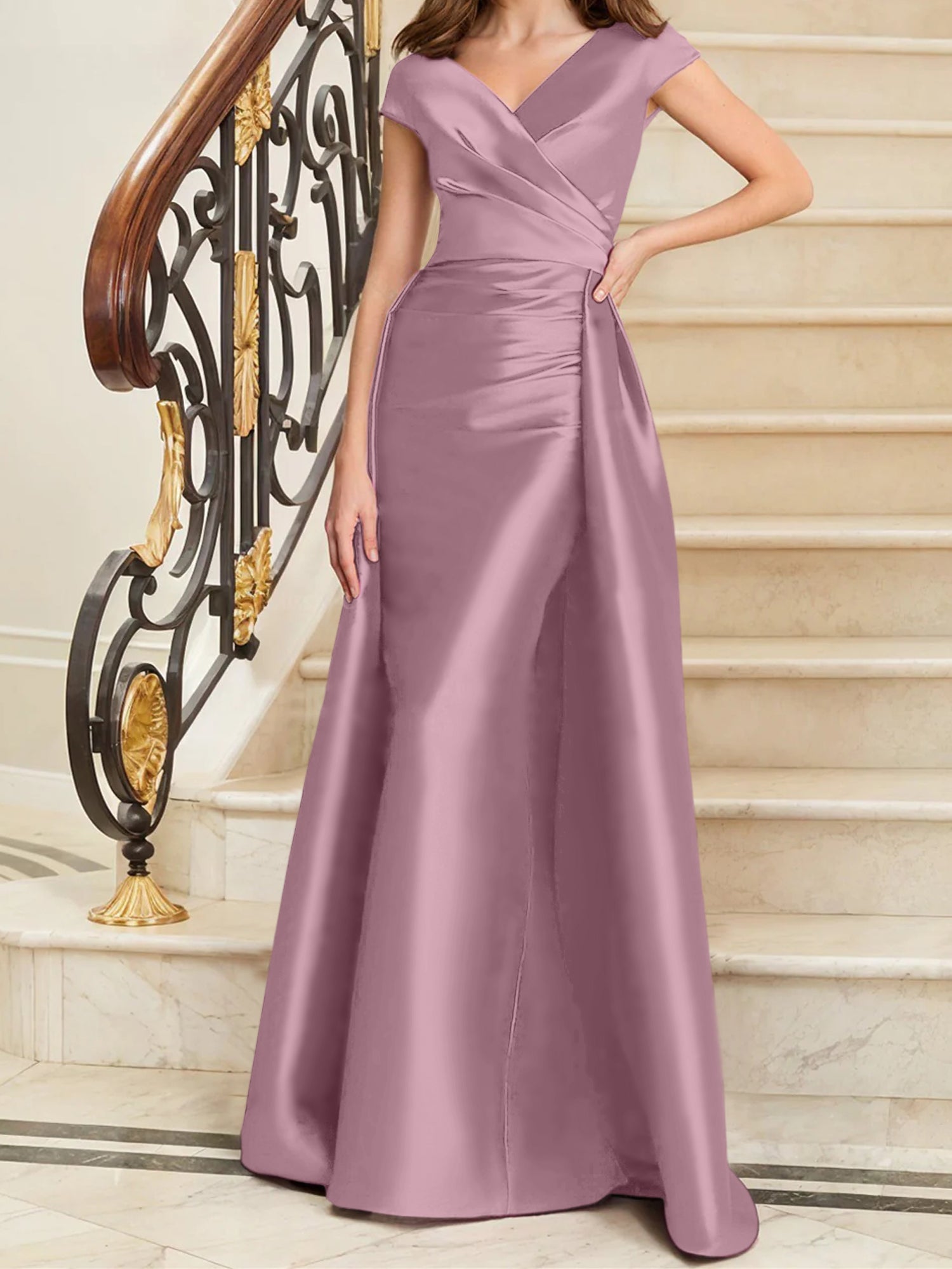 Sheath Column V Neck Sleeveless Satin Mother Of The Bride Dresses