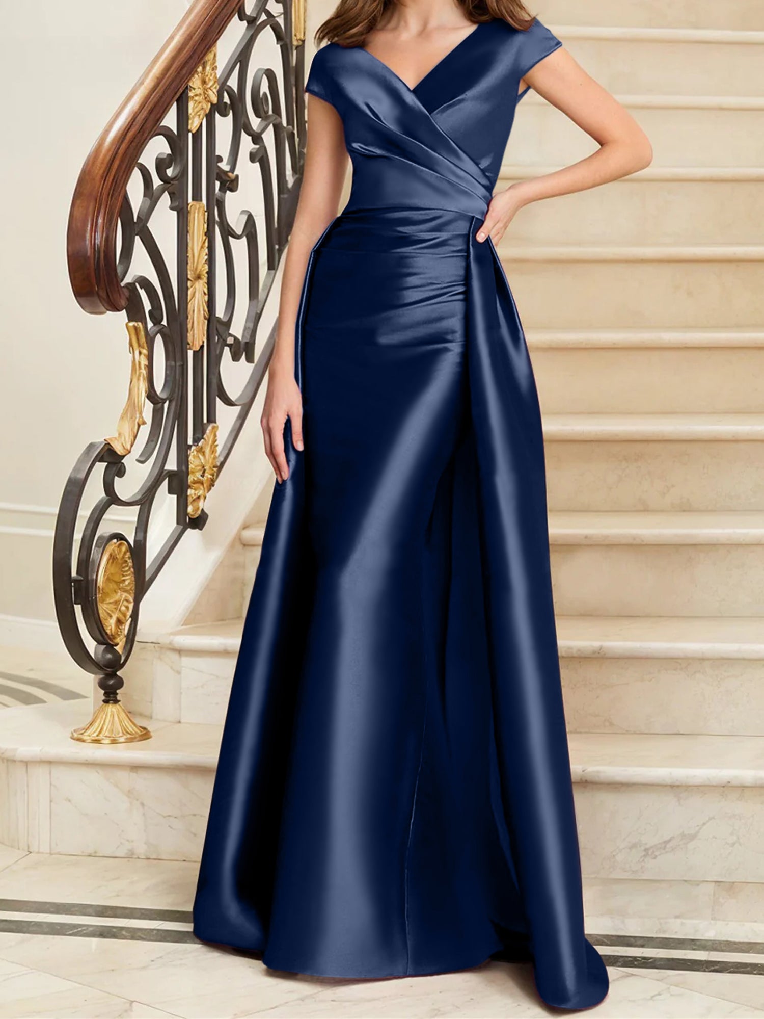 Sheath Column V Neck Sleeveless Satin Mother Of The Bride Dresses