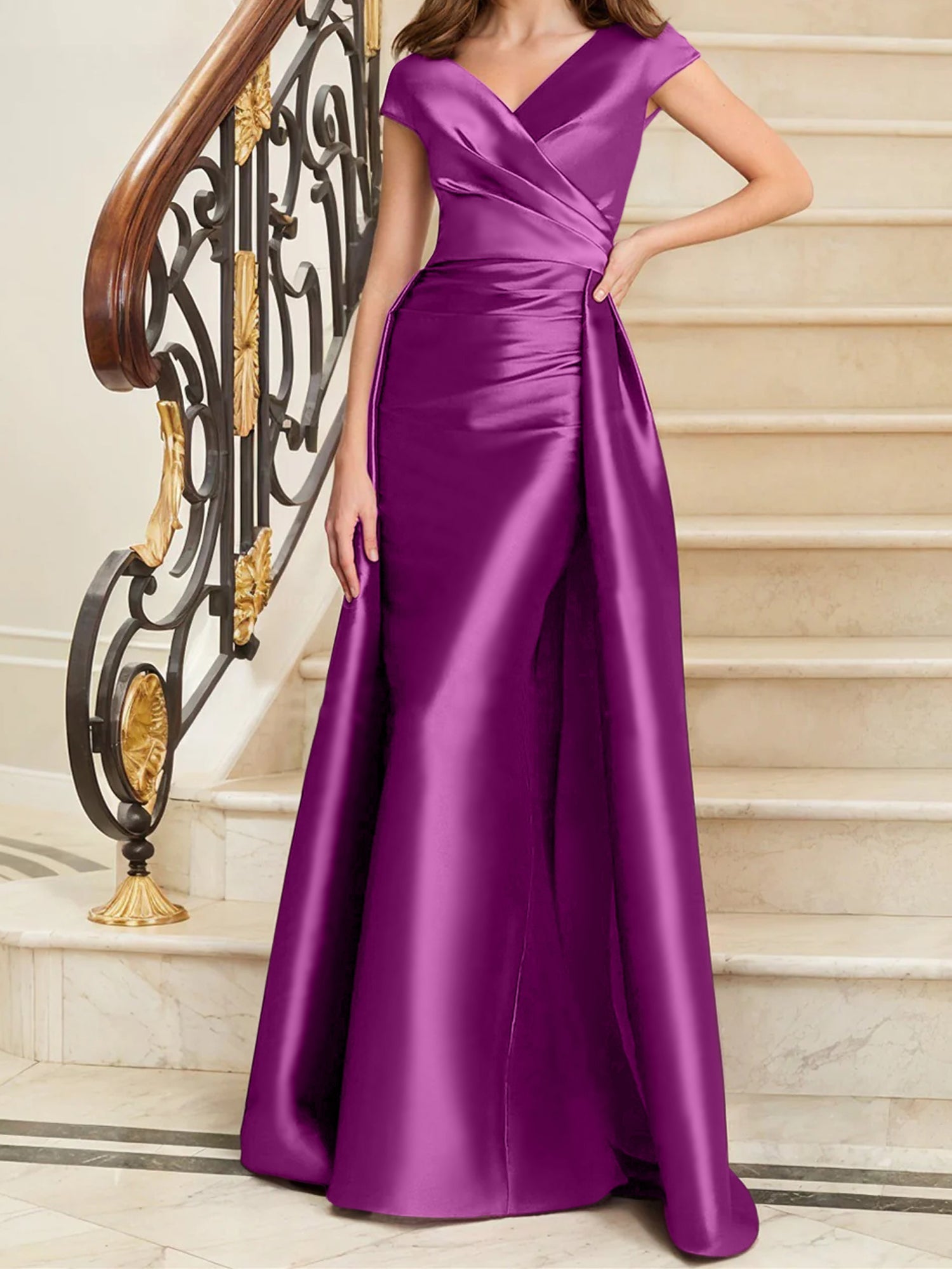 Sheath Column V Neck Sleeveless Satin Mother Of The Bride Dresses