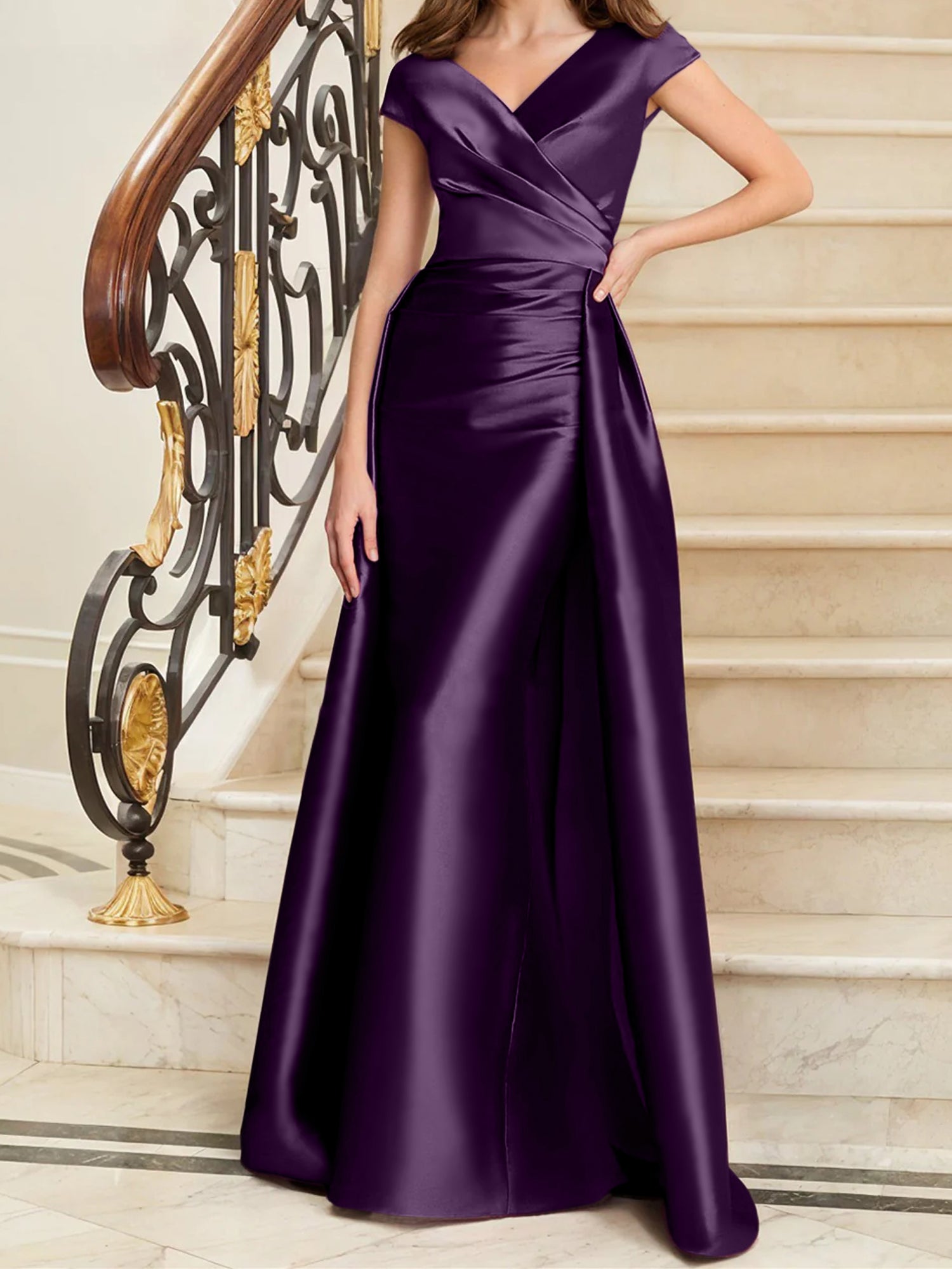 Sheath Column V Neck Sleeveless Satin Mother Of The Bride Dresses