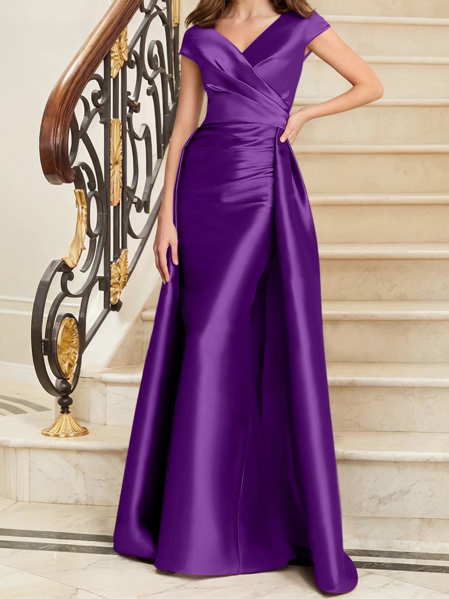 Sheath Column V Neck Sleeveless Satin Mother Of The Bride Dresses