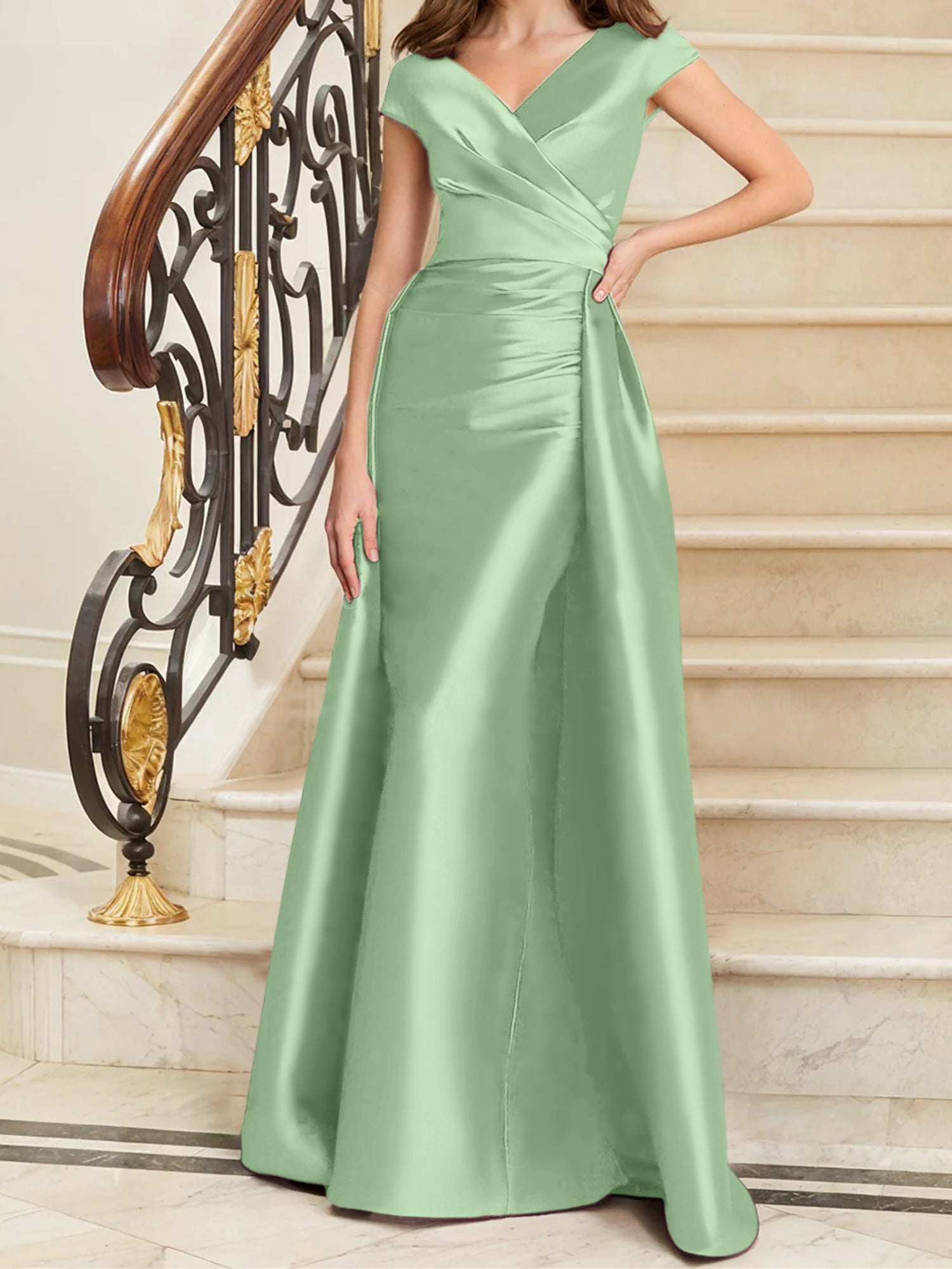 Sheath Column V Neck Sleeveless Satin Mother Of The Bride Dresses