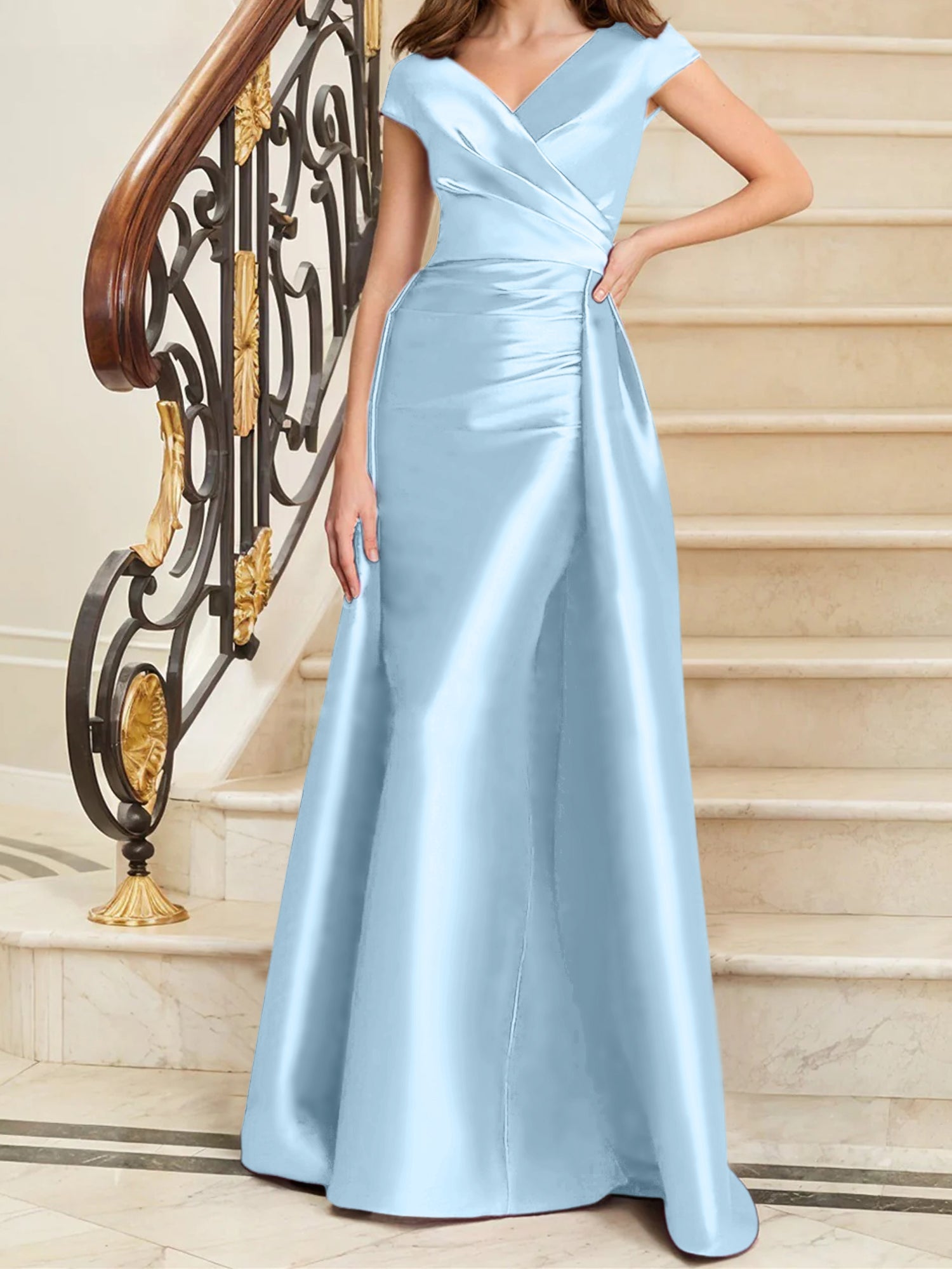 Sheath Column V Neck Sleeveless Satin Mother Of The Bride Dresses