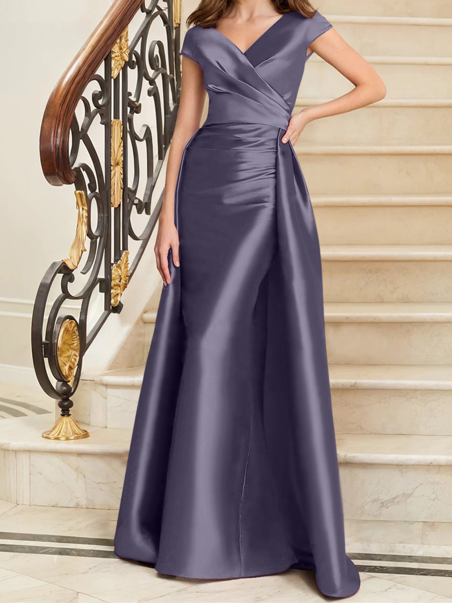 Sheath Column V Neck Sleeveless Satin Mother Of The Bride Dresses