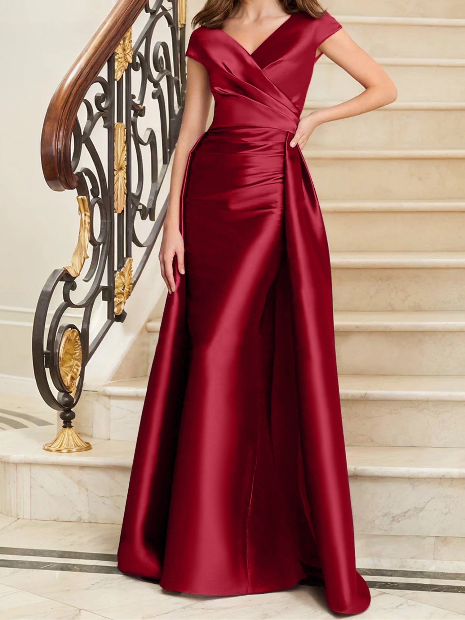 Sheath Column V Neck Sleeveless Satin Mother Of The Bride Dresses
