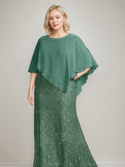 Chiffon Scoop Neck Floor Length Luxurious Plus Size Mother Of The Bride Dress With Beading Sequins