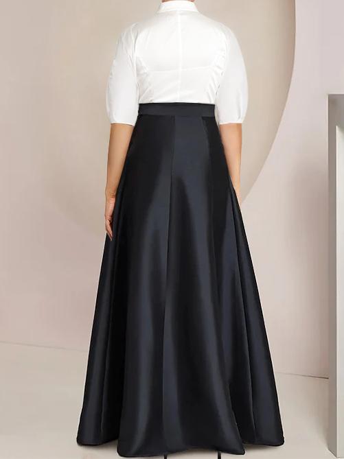 A Line Princess Shirt Collar Short Sleeves Floor Length Plus Size Mother Of The Bride Dresses With Bowknot