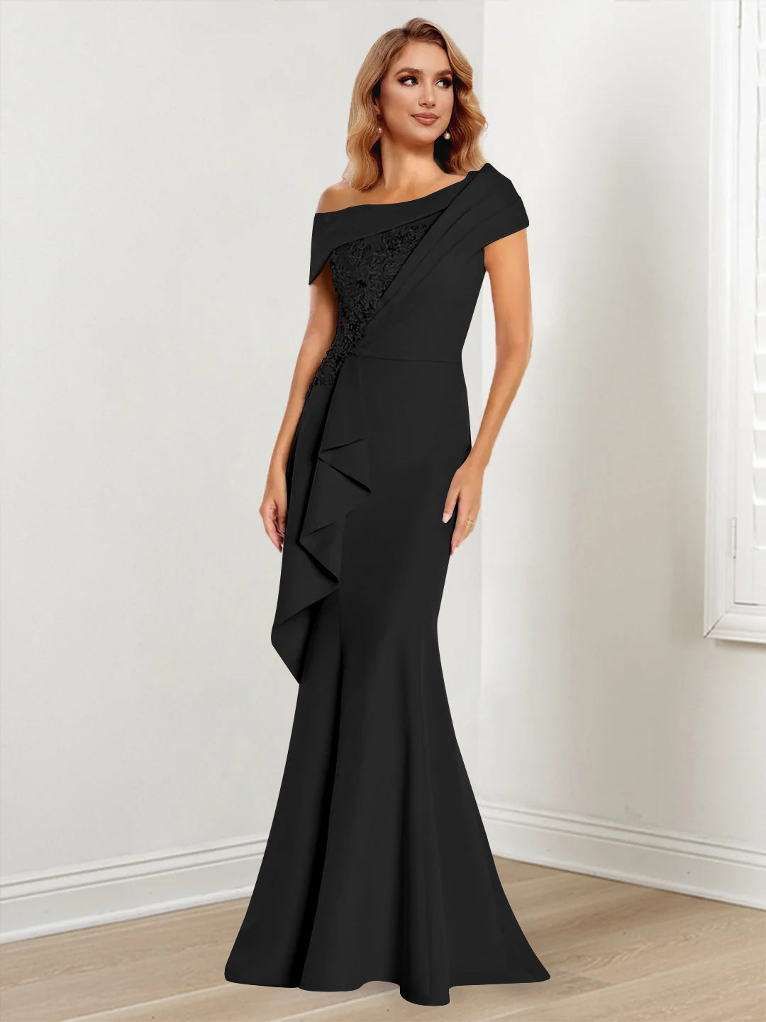 Trumpet Mermaid One Shoulder Long Sleeves Mother Of The Bride Dresses With Lace