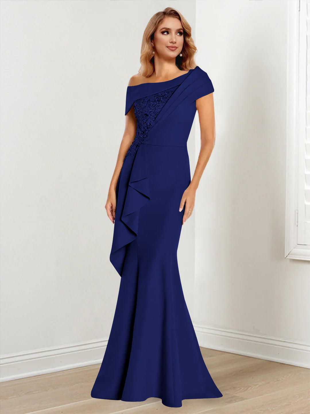 Trumpet Mermaid One Shoulder Long Sleeves Mother Of The Bride Dresses With Lace