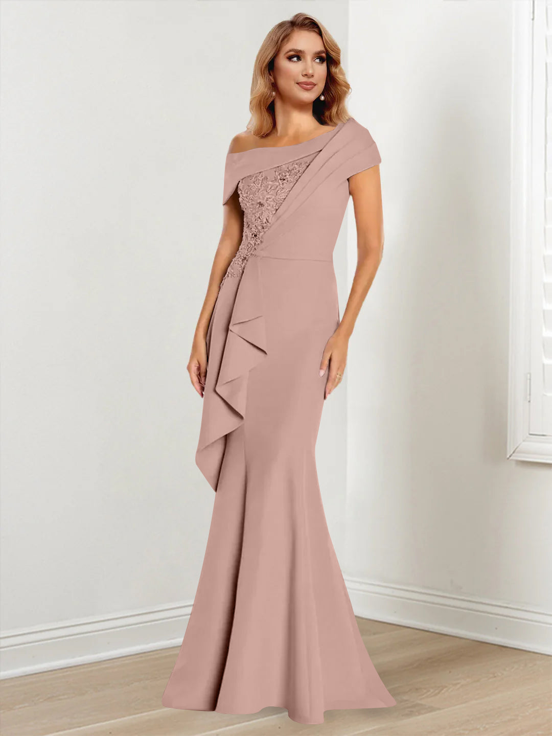Trumpet Mermaid One Shoulder Long Sleeves Mother Of The Bride Dresses With Lace