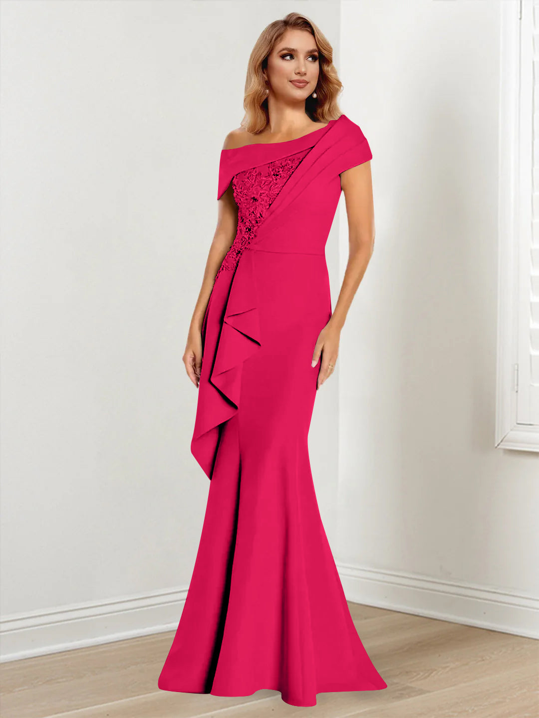 Trumpet Mermaid One Shoulder Long Sleeves Mother Of The Bride Dresses With Lace