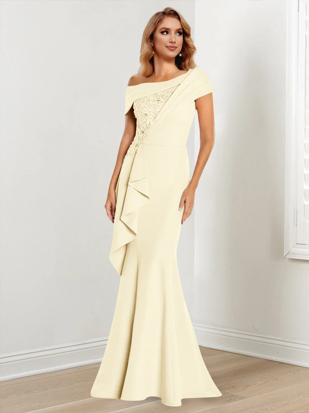 Trumpet Mermaid One Shoulder Long Sleeves Mother Of The Bride Dresses With Lace