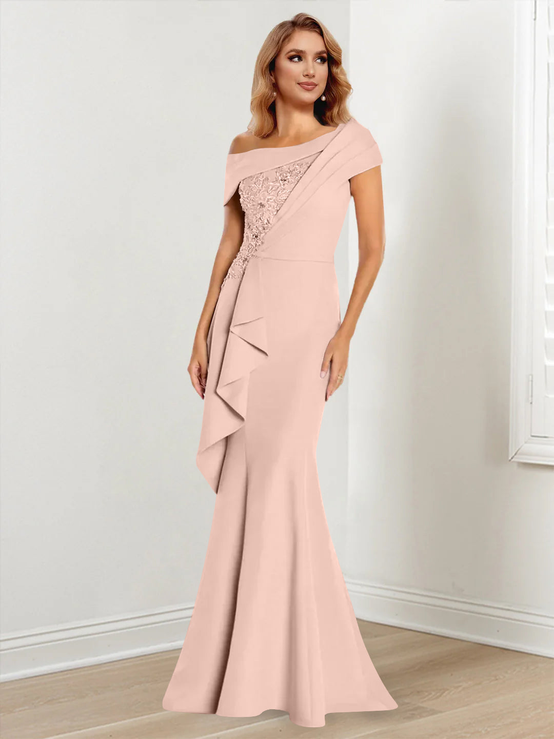 Trumpet Mermaid One Shoulder Long Sleeves Mother Of The Bride Dresses With Lace