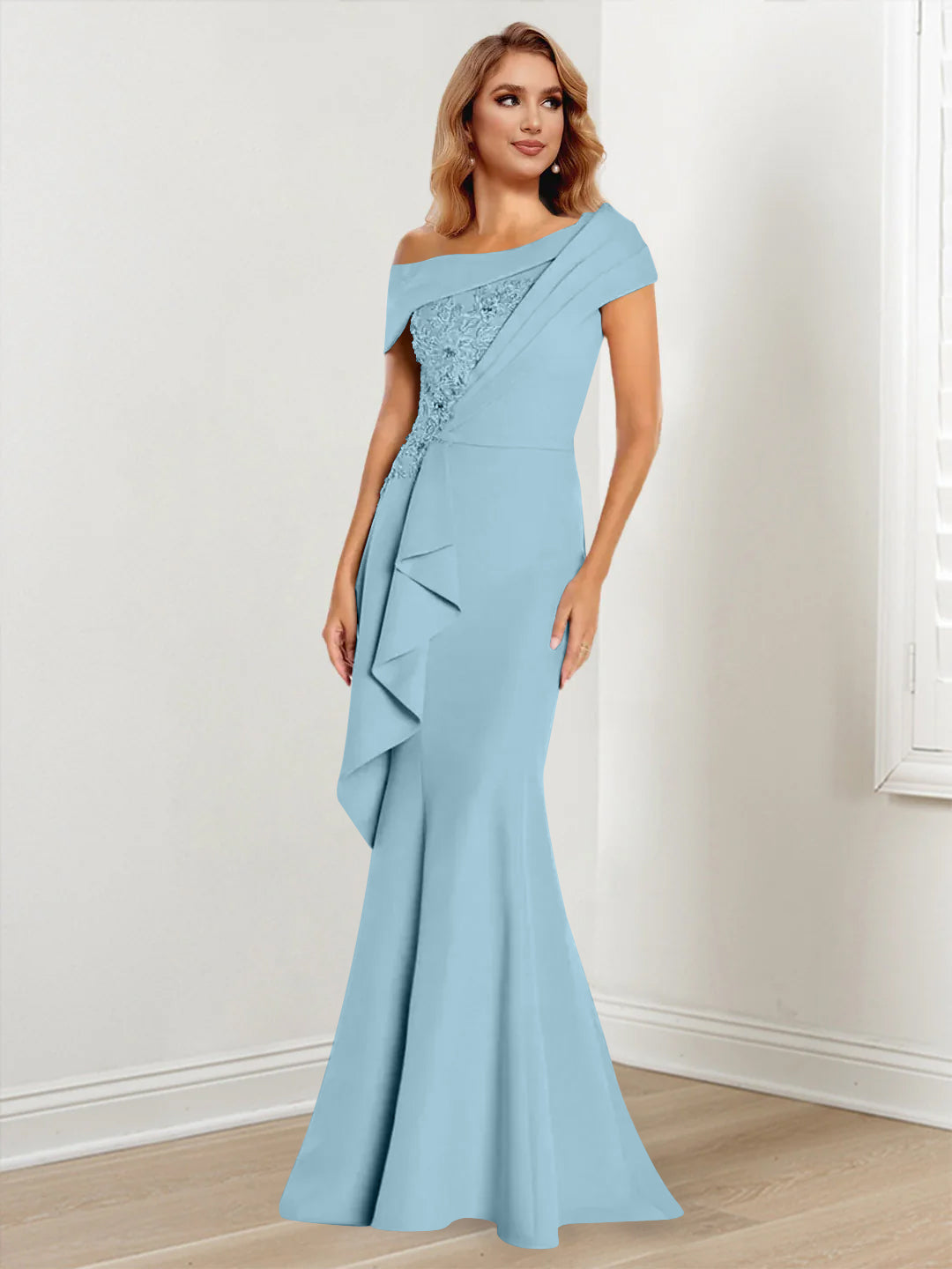 Trumpet Mermaid One Shoulder Long Sleeves Mother Of The Bride Dresses With Lace