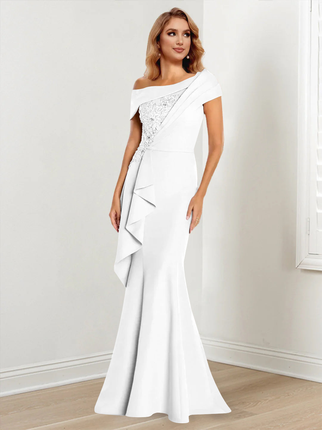 Trumpet Mermaid One Shoulder Long Sleeves Mother Of The Bride Dresses With Lace