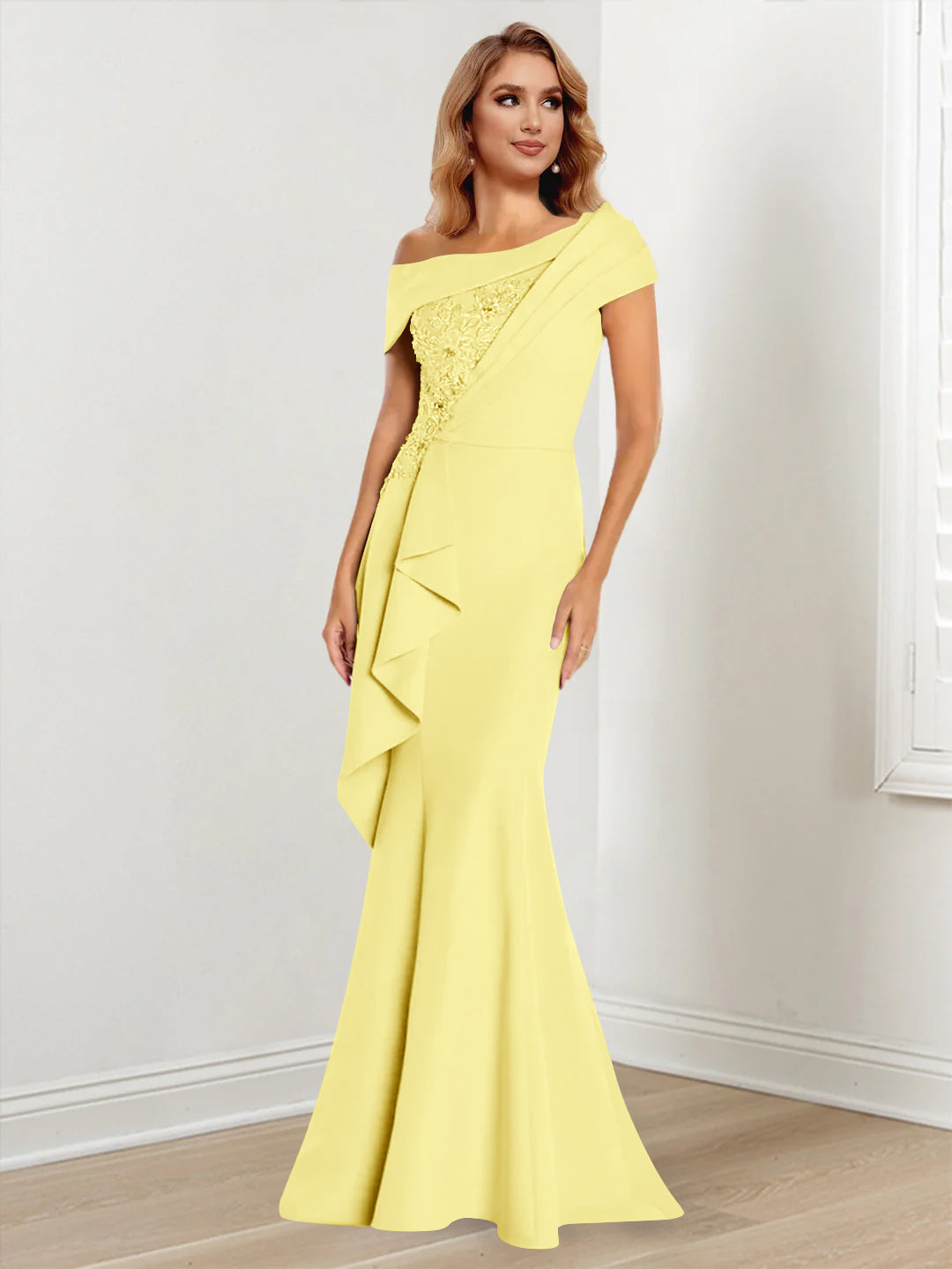 Trumpet Mermaid One Shoulder Long Sleeves Mother Of The Bride Dresses With Lace