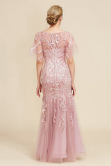 Trumpet Mermaid Scoop Half Sleeves Floor Length Mother Of The Bride Dresses With Lace