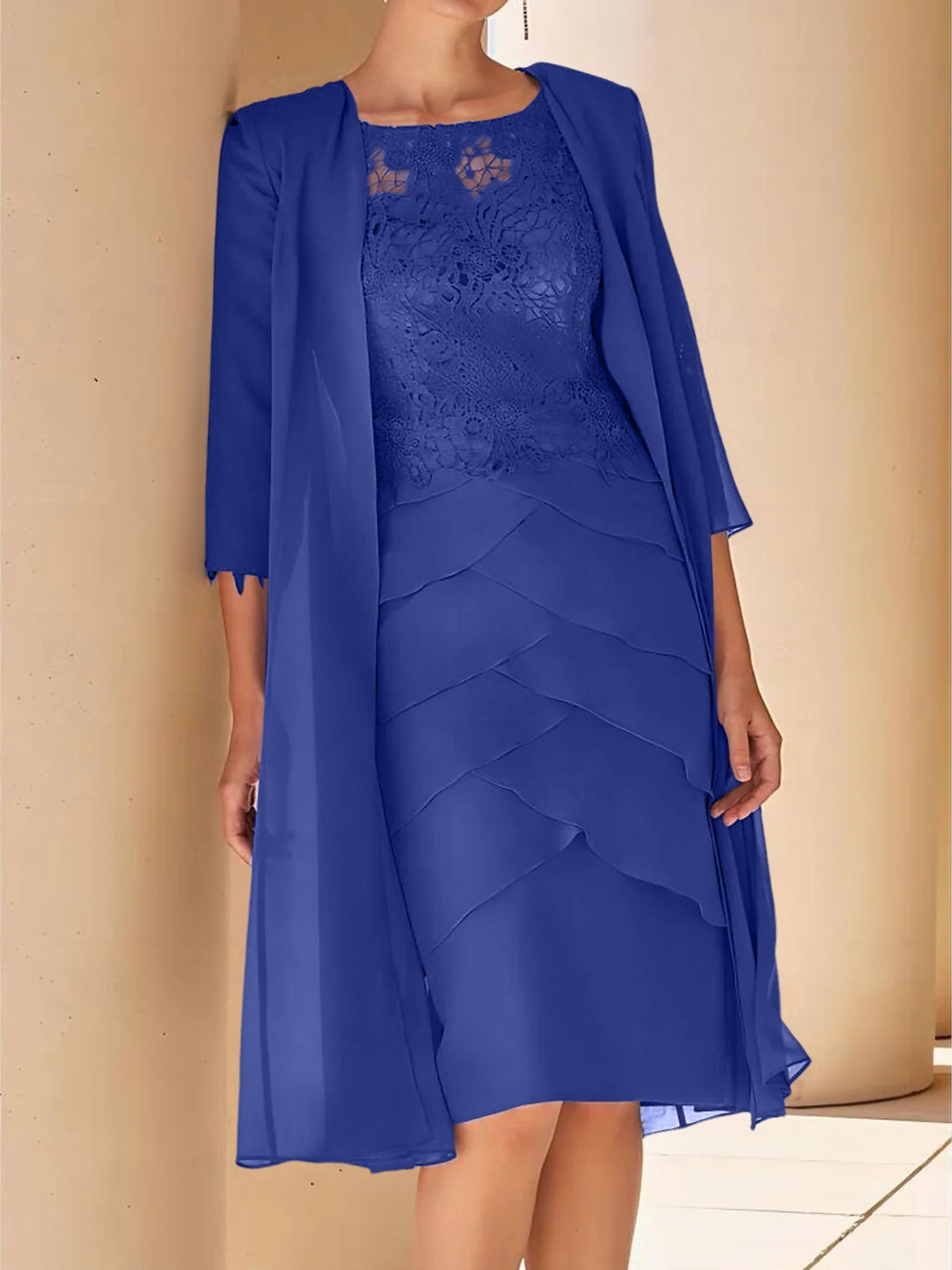 Sheath Column Jewel Neck Short Sleeves Knee Length Mother Of The Bride Dresses With Lace