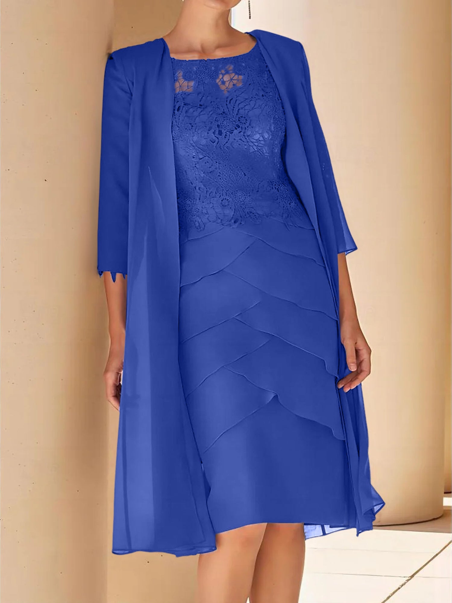 Sheath Column Jewel Neck Short Sleeves Knee Length Mother Of The Bride Dresses With Lace