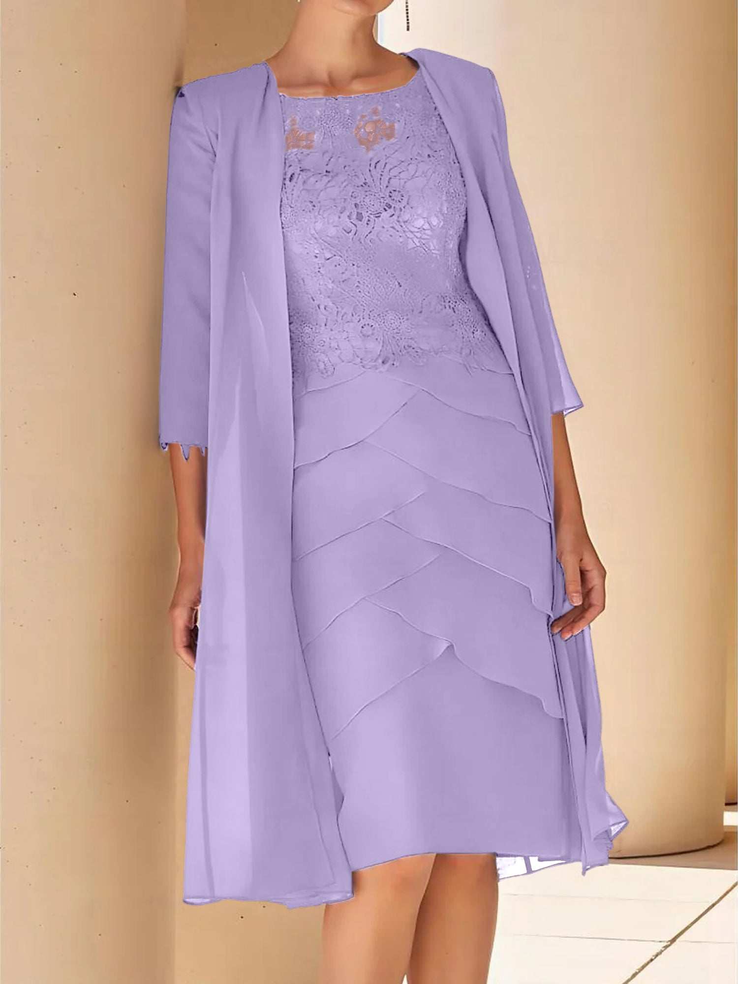 Sheath Column Jewel Neck Short Sleeves Knee Length Mother Of The Bride Dresses With Lace