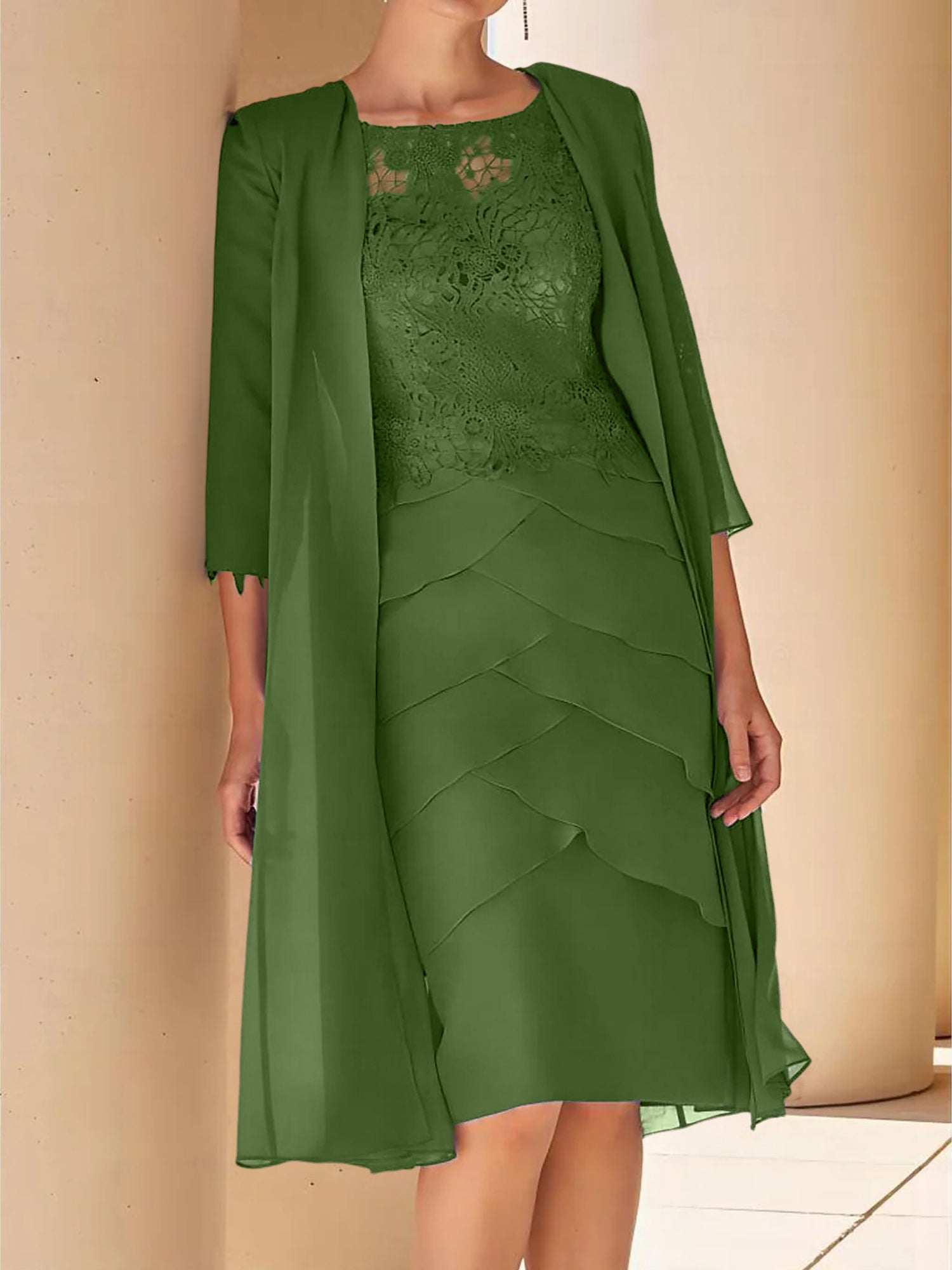 Sheath Column Jewel Neck Short Sleeves Knee Length Mother Of The Bride Dresses With Lace