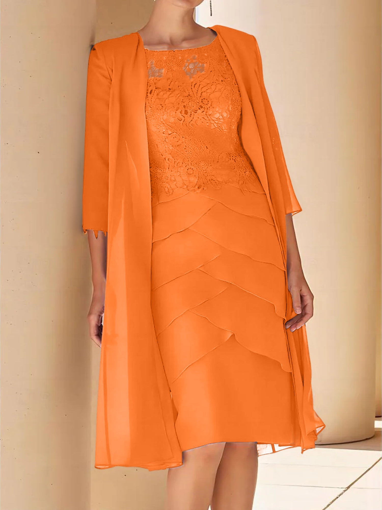 Sheath Column Jewel Neck Short Sleeves Knee Length Mother Of The Bride Dresses With Lace
