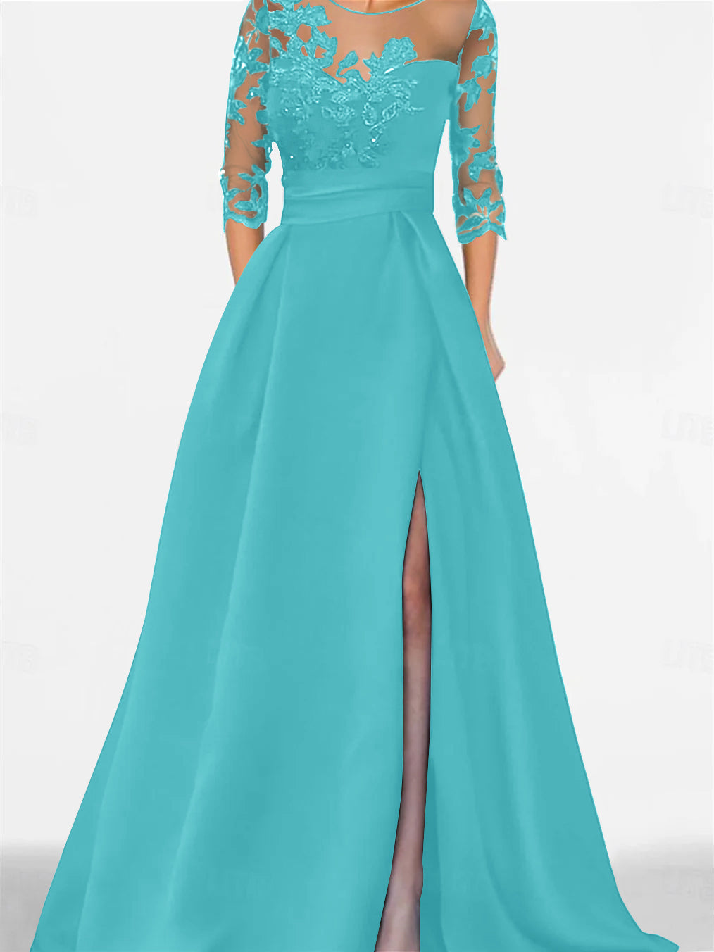 A Line Princess Sweetheart 3 4 Sleeves Floor Length Mother Of The Bride Dresses With Lace Split Side