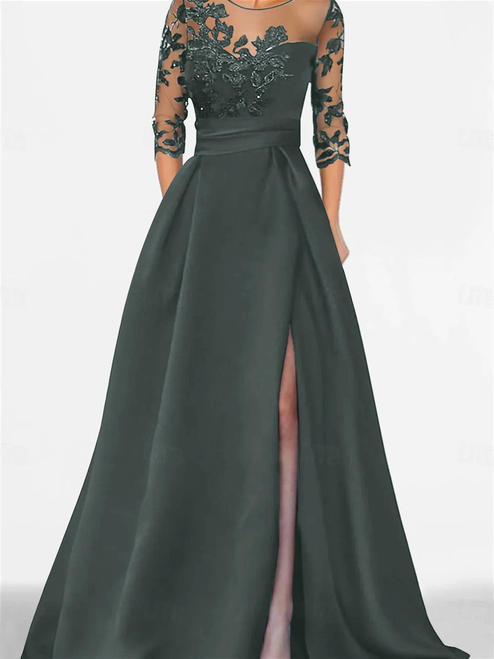 A Line Princess Sweetheart 3 4 Sleeves Floor Length Mother Of The Bride Dresses With Lace Split Side
