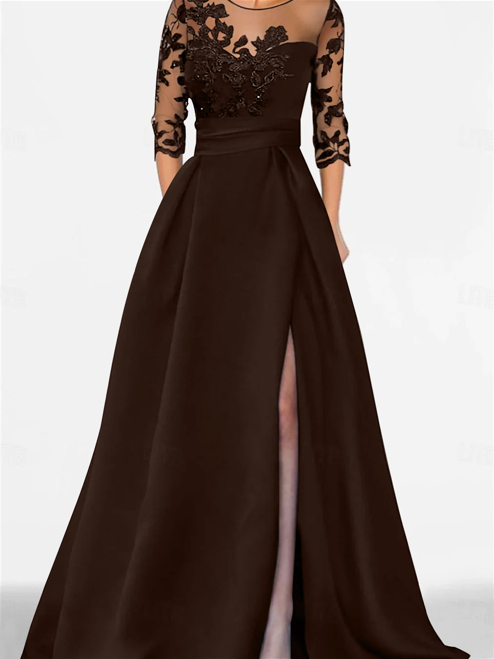 A Line Princess Sweetheart 3 4 Sleeves Floor Length Mother Of The Bride Dresses With Lace Split Side