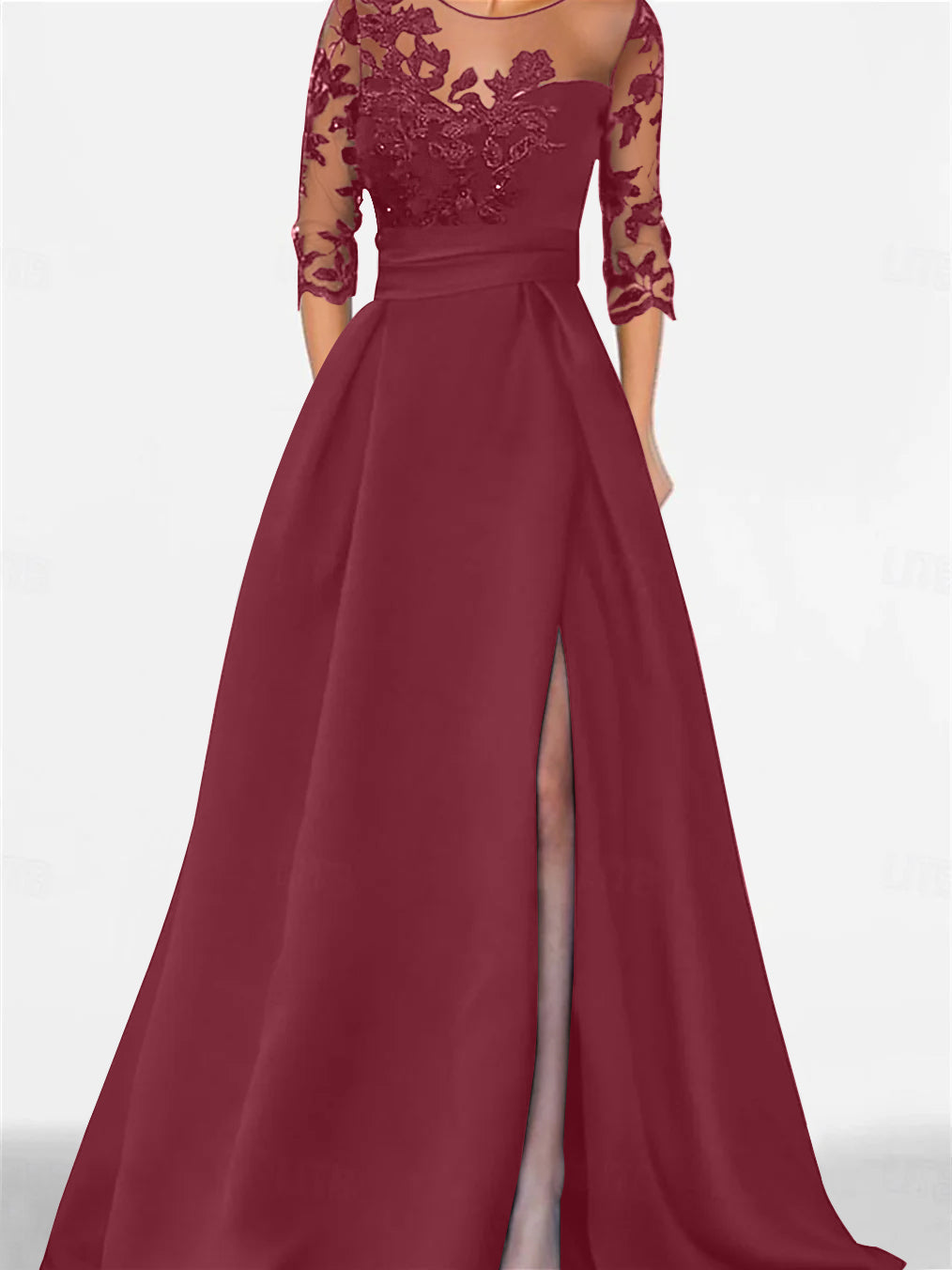 A Line Princess Sweetheart 3 4 Sleeves Floor Length Mother Of The Bride Dresses With Lace Split Side