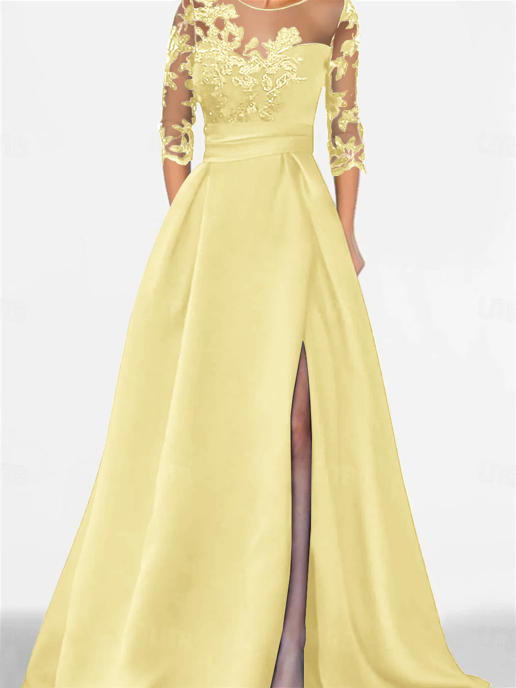 A Line Princess Sweetheart 3 4 Sleeves Floor Length Mother Of The Bride Dresses With Lace Split Side