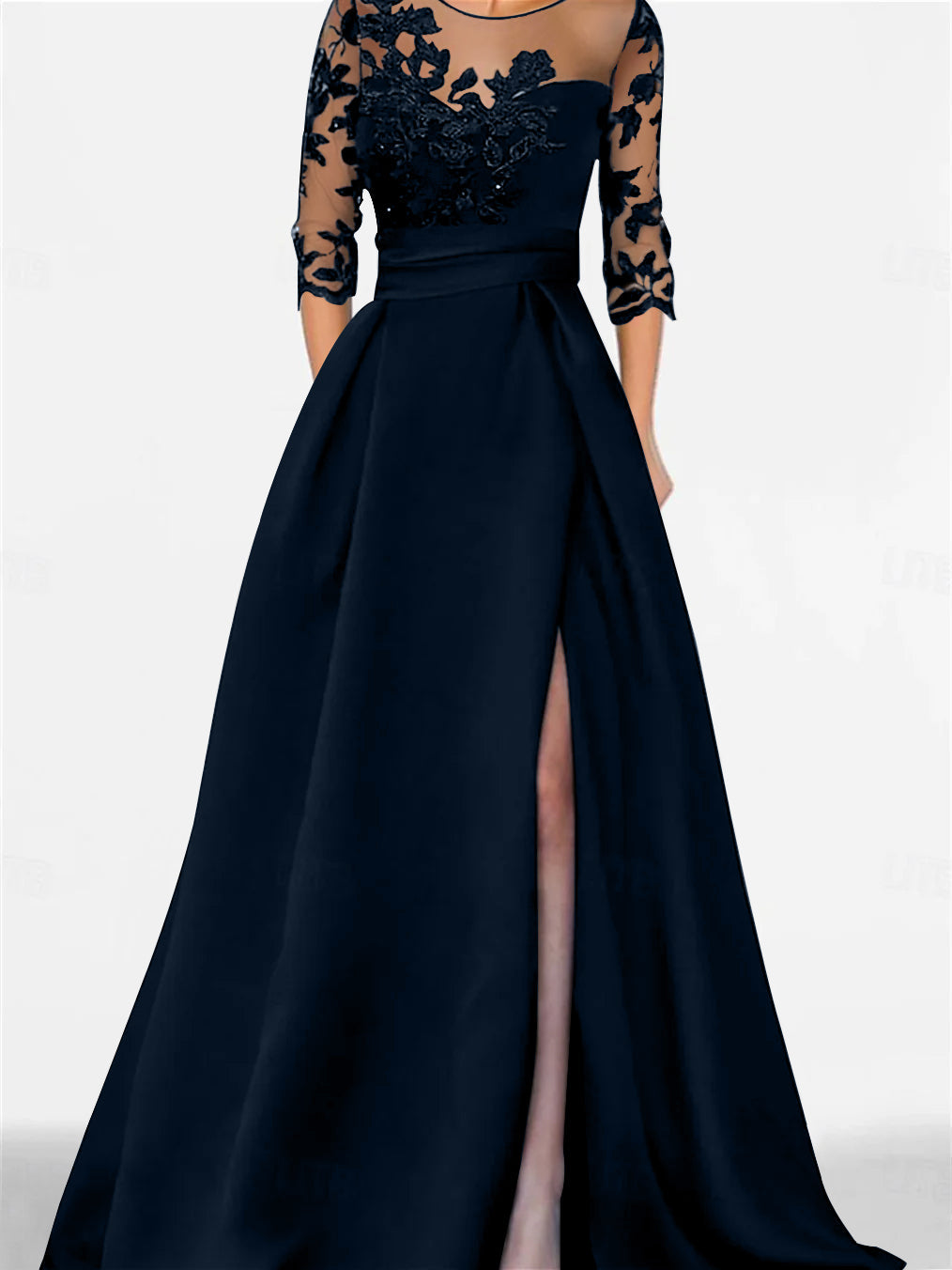 A Line Princess Sweetheart 3 4 Sleeves Floor Length Mother Of The Bride Dresses With Lace Split Side