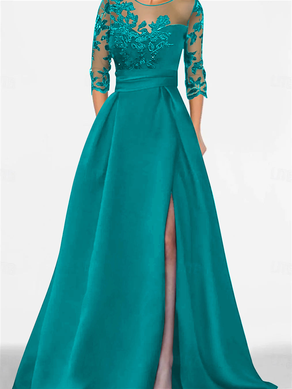 A Line Princess Sweetheart 3 4 Sleeves Floor Length Mother Of The Bride Dresses With Lace Split Side